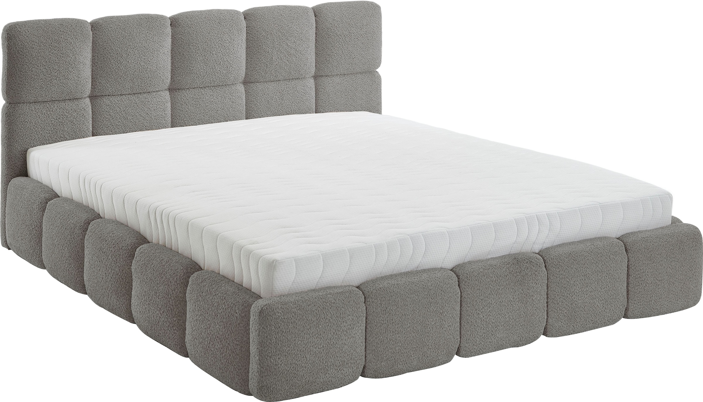 ATLANTIC home collection Polsterbett »"Jane" mit grossen Stauraum«, luxurious gepolstertes Kopfteil und Rahmen, Bezug mit Bouclécharakter