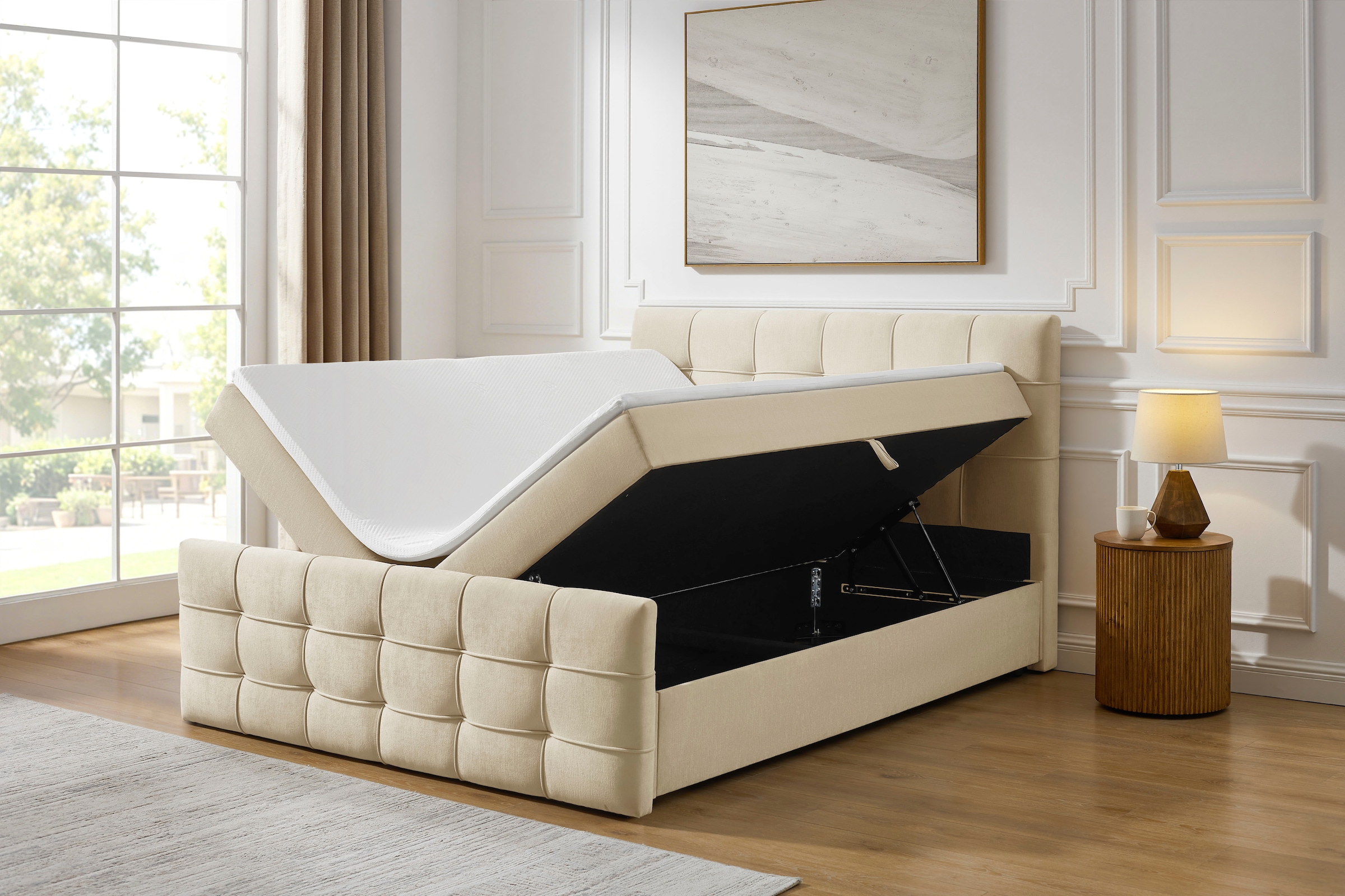 GOODproduct Boxbett »LILIENNE, Polsterbett mit Bettkasten und Taschenfederkernmatratze H3« mit Kaltschaumtopper, Chenille-Bezug, 160x200 & 180x200 cm