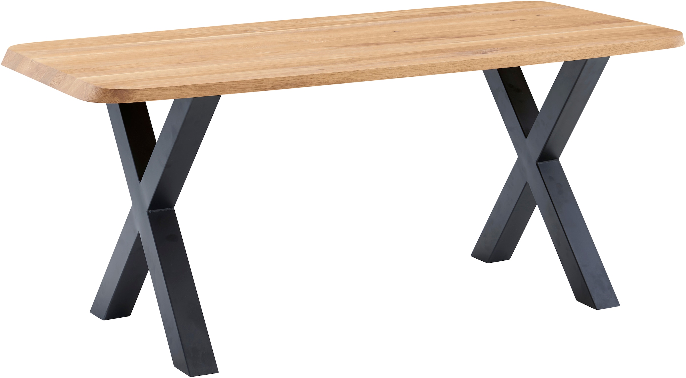 massivline&more Esstisch "Porto, Vierfußtisch, Küchentisch, Tisch, Esstisch, Holztisch" 2 Stk. tlg. Platte massiv, Gestell Metall pulverbeschichtet schwarz
