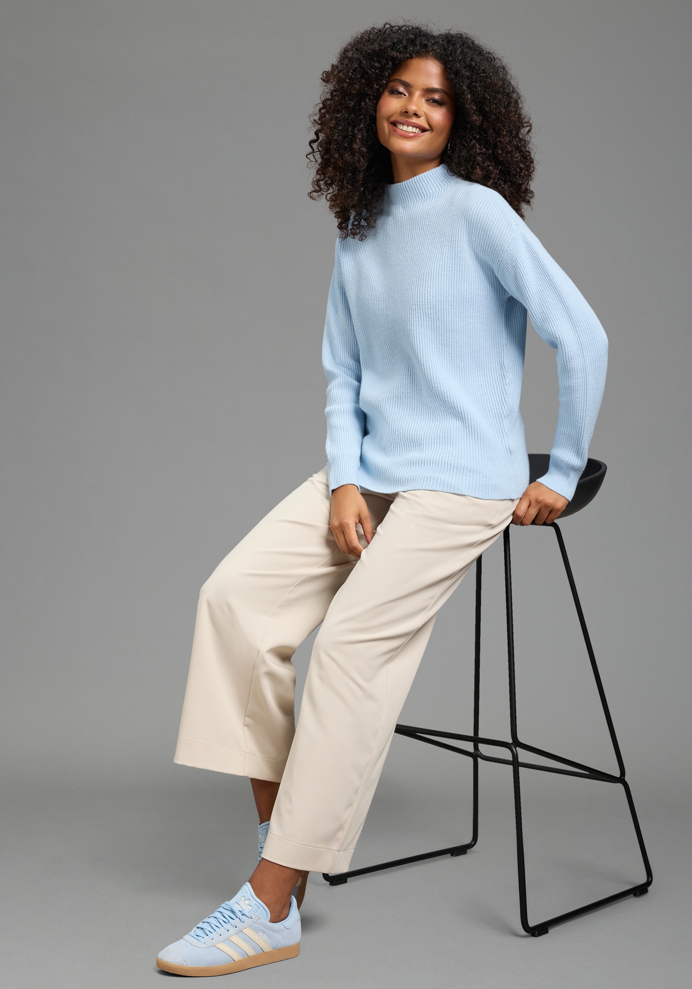 Laura Scott Pull en tricot »mit Stehkragen mit hüftlanger Passform« en mélange de viscose doux