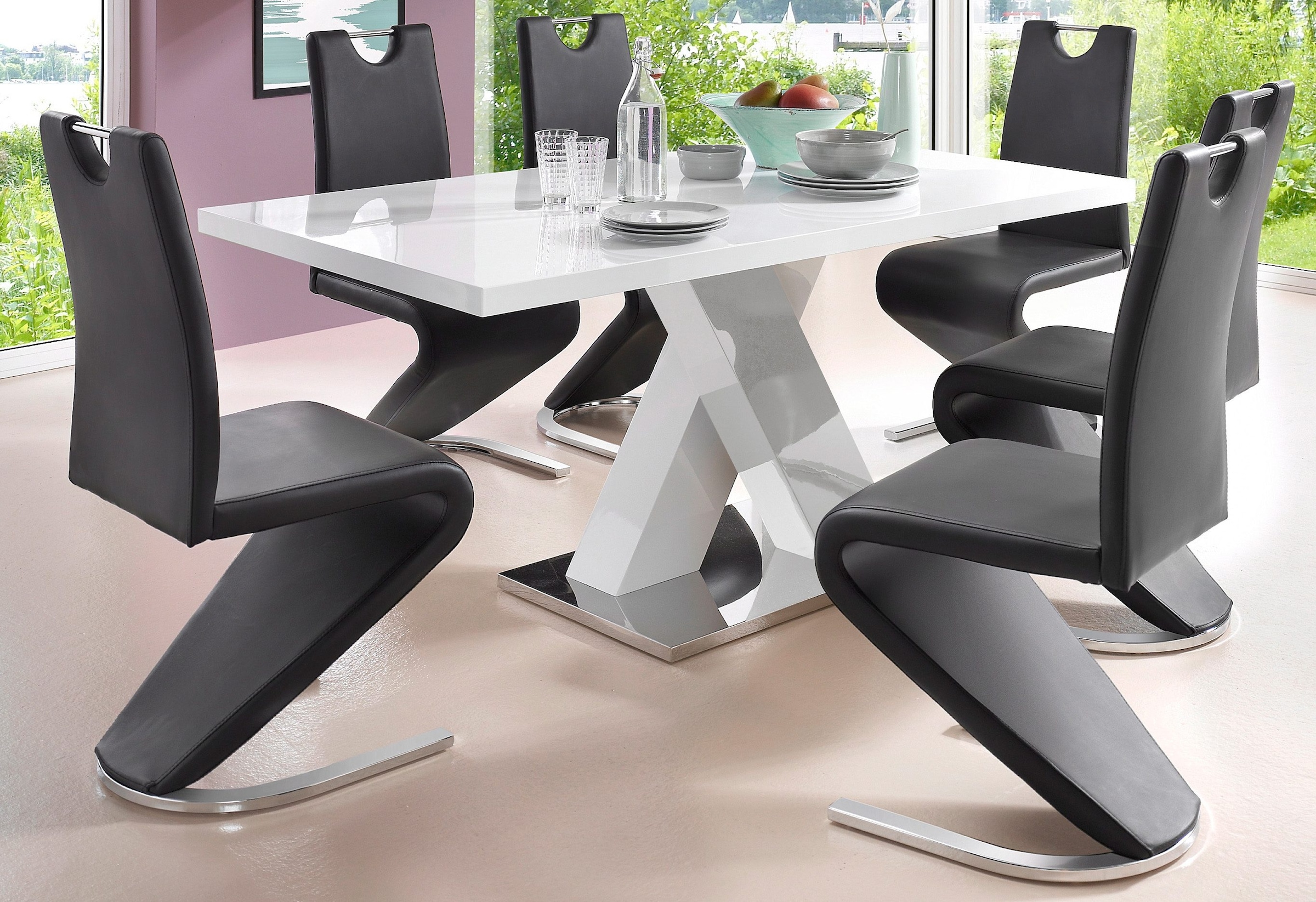 INOSIGN Esstisch »Ali, TOPSELLER! Modernes Design«, (Tisch, Küchentisch), Breite 160 cm, weiss Hochglanz, Bodenplatte aus Metall