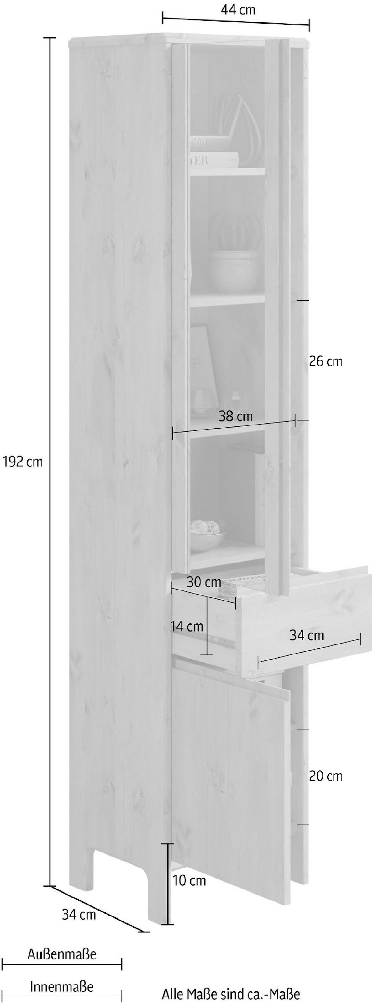 Vitrine Home Türen 1 cm, versandkostenfrei auf Höhe Massivholz, 192 »Luven«, Schublade affaire und 2