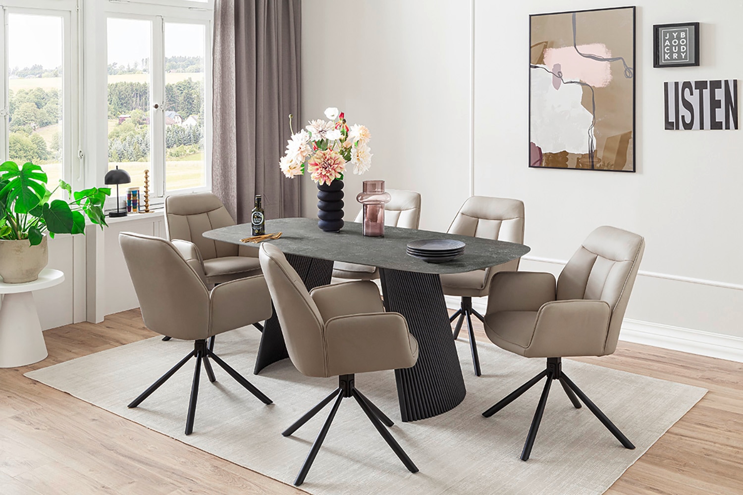 MCA furniture Armlehnstuhl »RAFAELA Esszimmerstuhl (2er Set) - Stuhl« () 180° drehbar, Metall, Mikrofaser, belastbar 120 kg, 2er Set