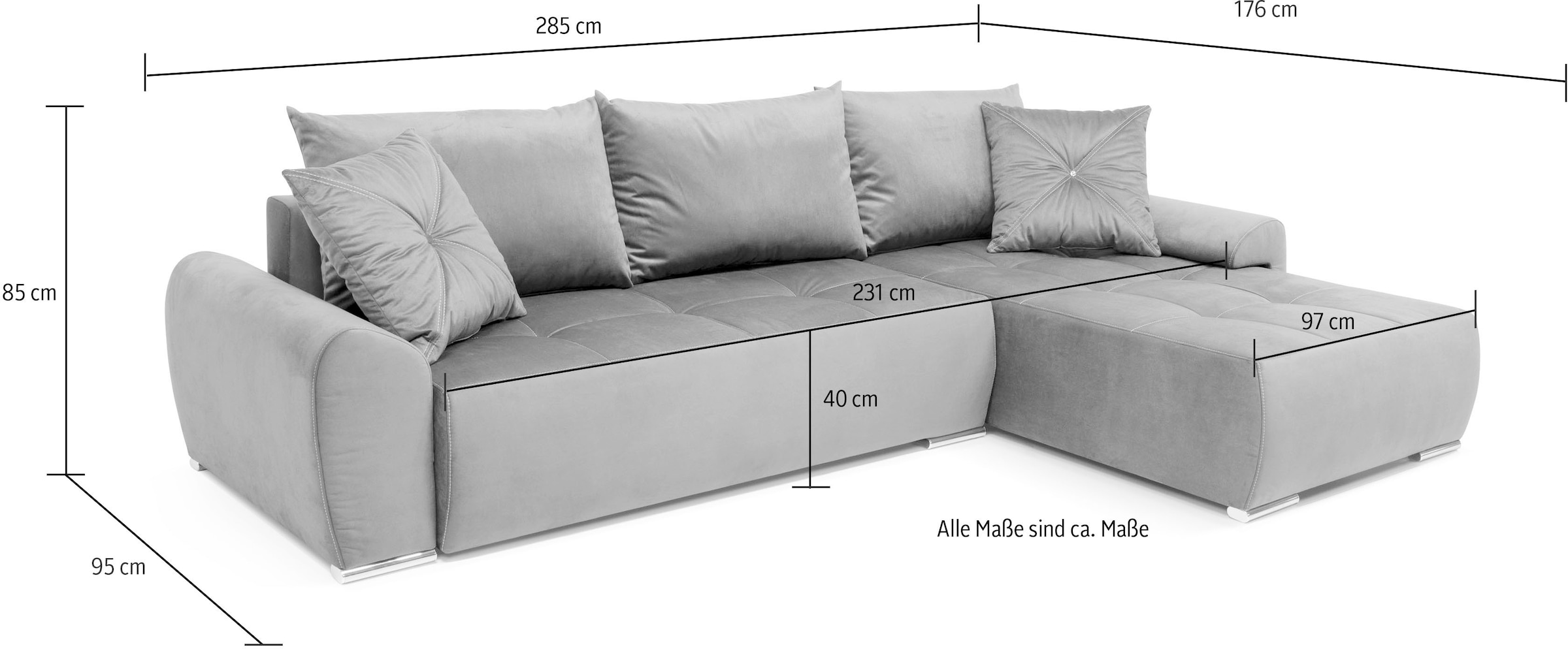 COLLECTION AB Ecksofa »30 Jahre Jubiläums-Modell Bilbao L-Form«, inkl. Bettfunktion und Bettkasten, Zierkissen mit Strassstein