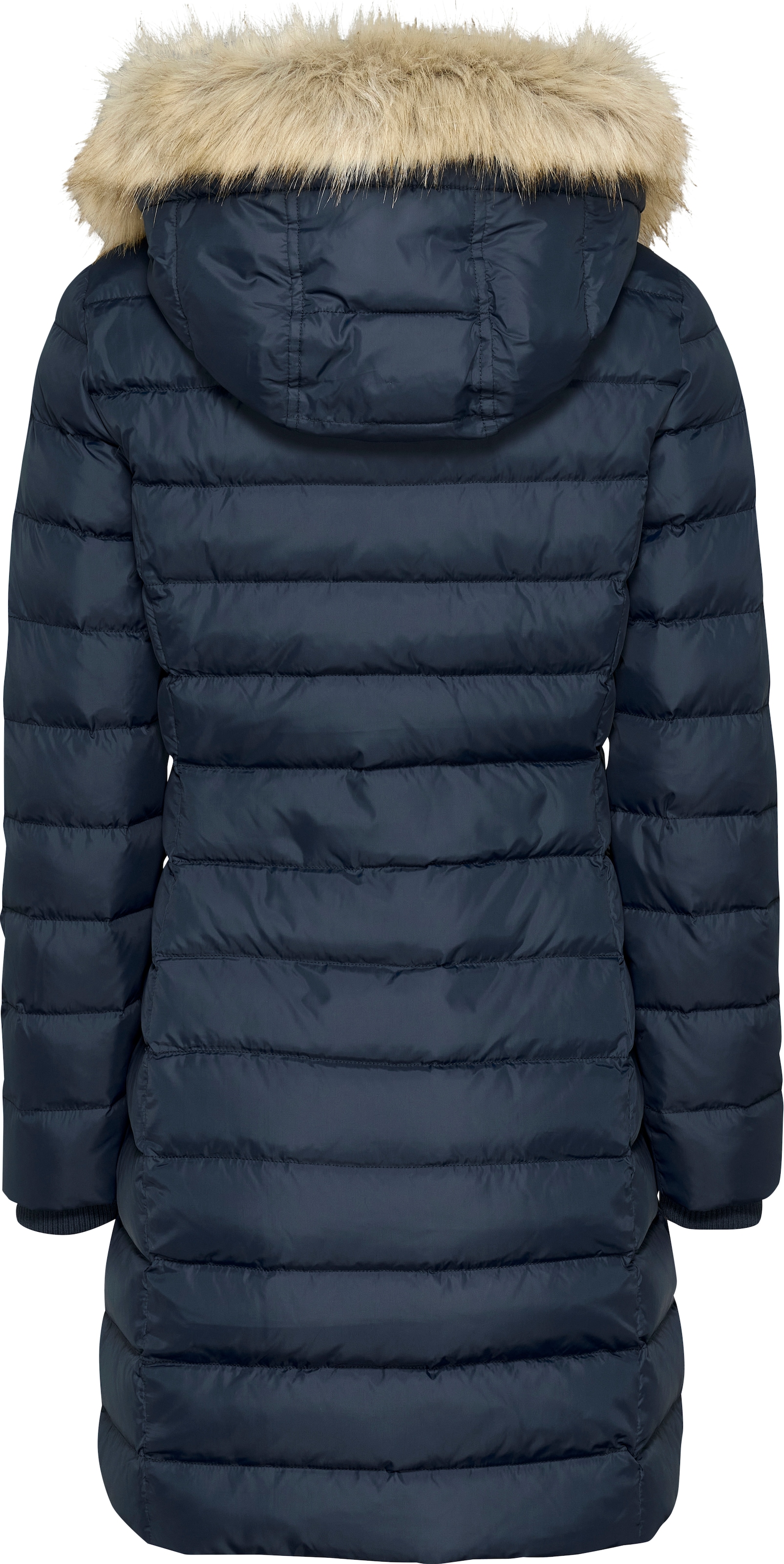 Tommy Jeans Steppmantel »TJW ESSENTIAL HOODED DOWN COAT«, mit Fellimitat, Logostickerei