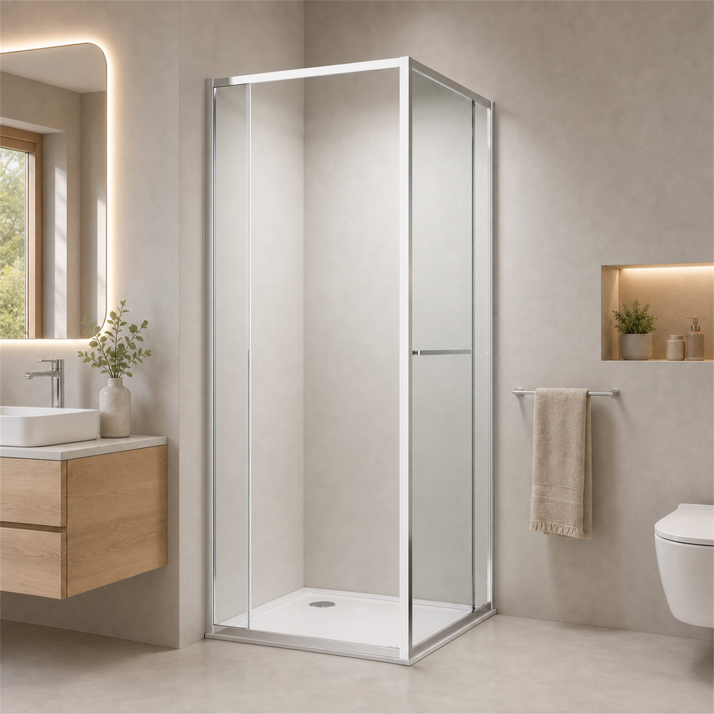 Image of GOODproduct Eckdusche "Vinci" Schwingtür für maximal mögliche Einstiegbreite, Doppelrollensystem