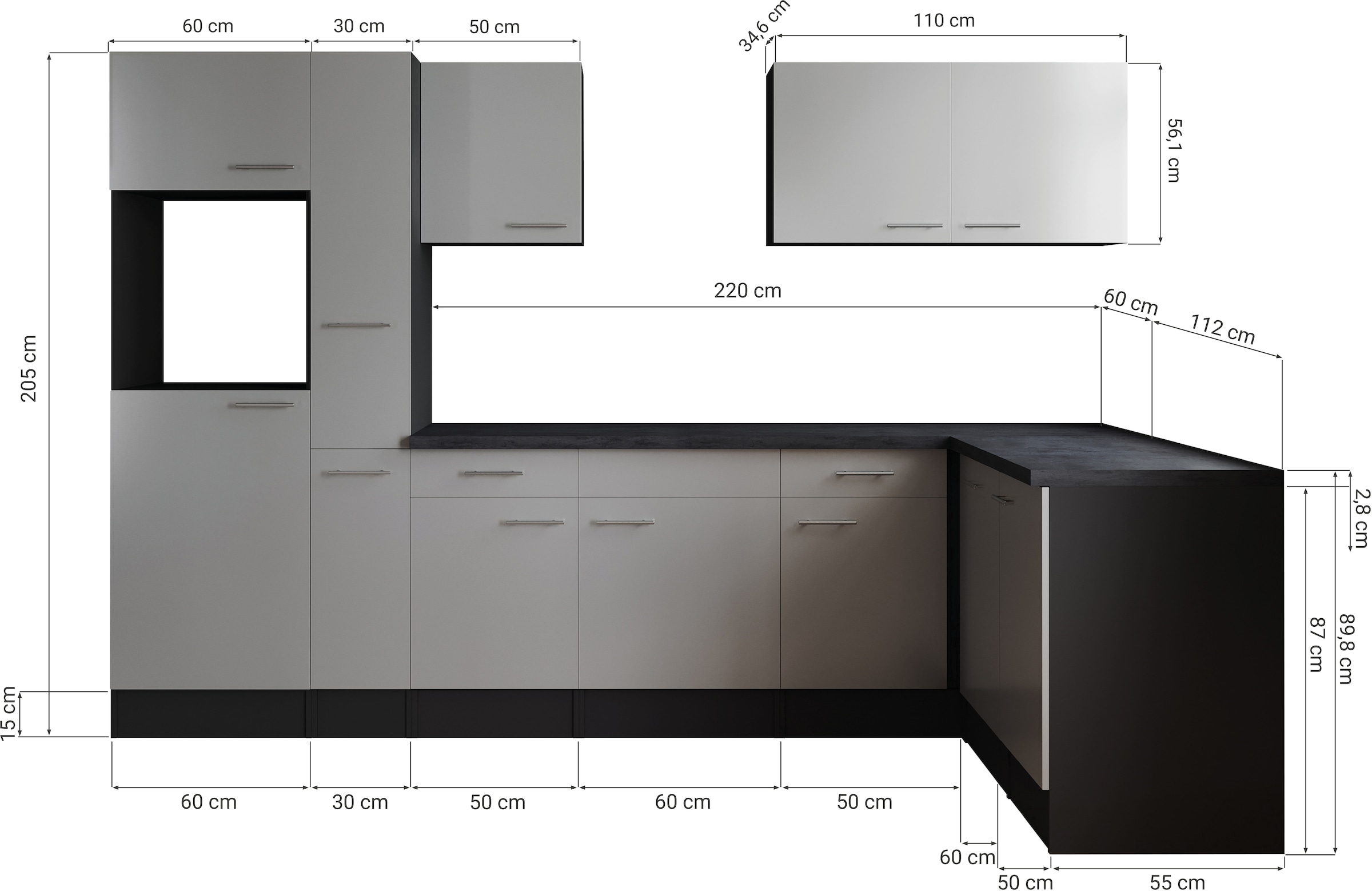 RESPEKTA Cuisine d'angle »Oliver« largeur 310 cm, hauteur de travail 90 cm, configuration exclusive pour OTTO
