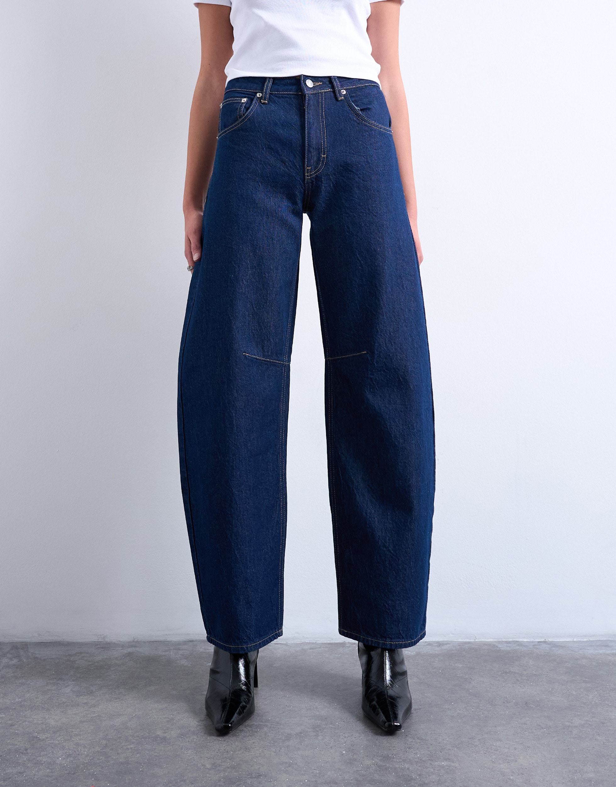 Image of TOPSHOP Weite Jeans "TSBARREL HR DENIM JEANS DB NOOS" Baumwolle, Barrel Fit, high waist