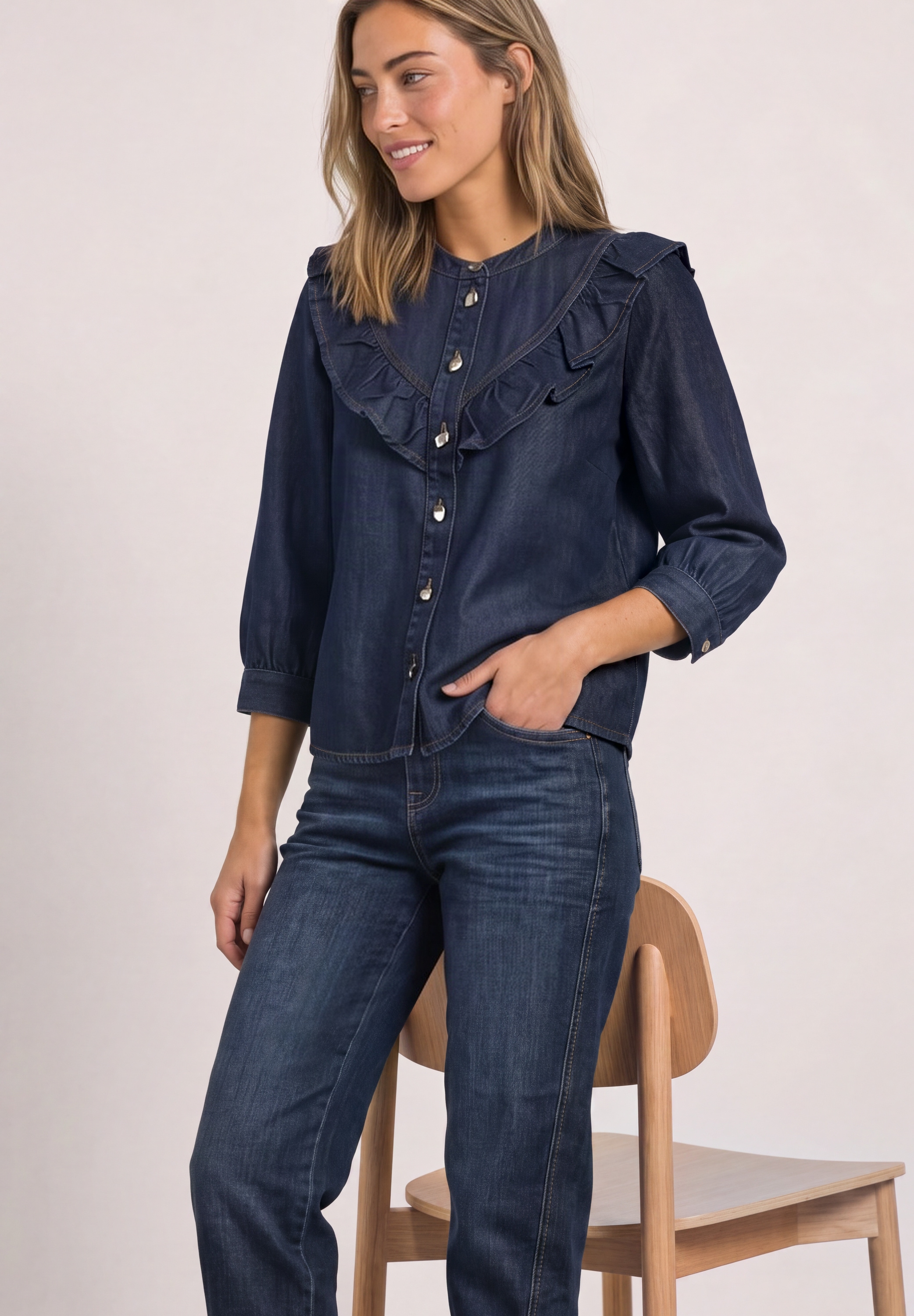 Image of STREET ONE Jeansbluse 3/4-Arm mit Rüschen-Details