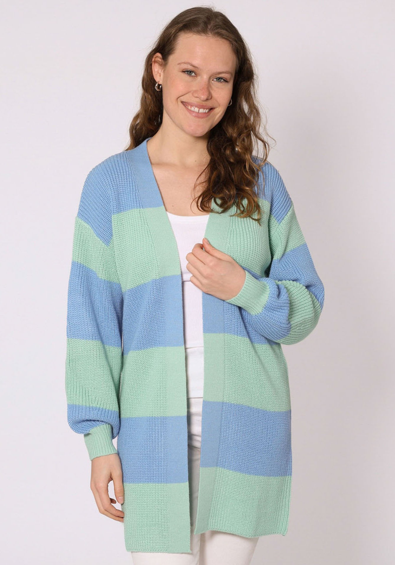 Zwillingsherz Cardigan »"Katja"«, One Size, Wollanteil, Langarm, Blockstreifen, ohne Verschluss