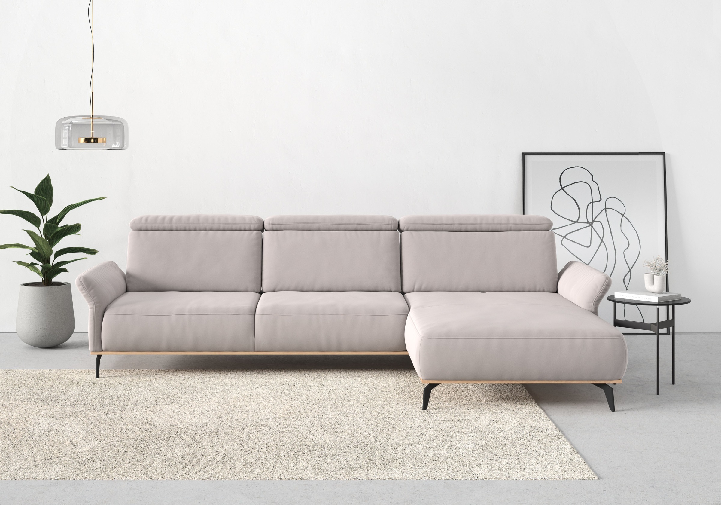 Home affaire Ecksofa »Fjord L-Form« massiv, wahlweise mit Armlehnfunktion, Kopf- Sitztiefenverstellung