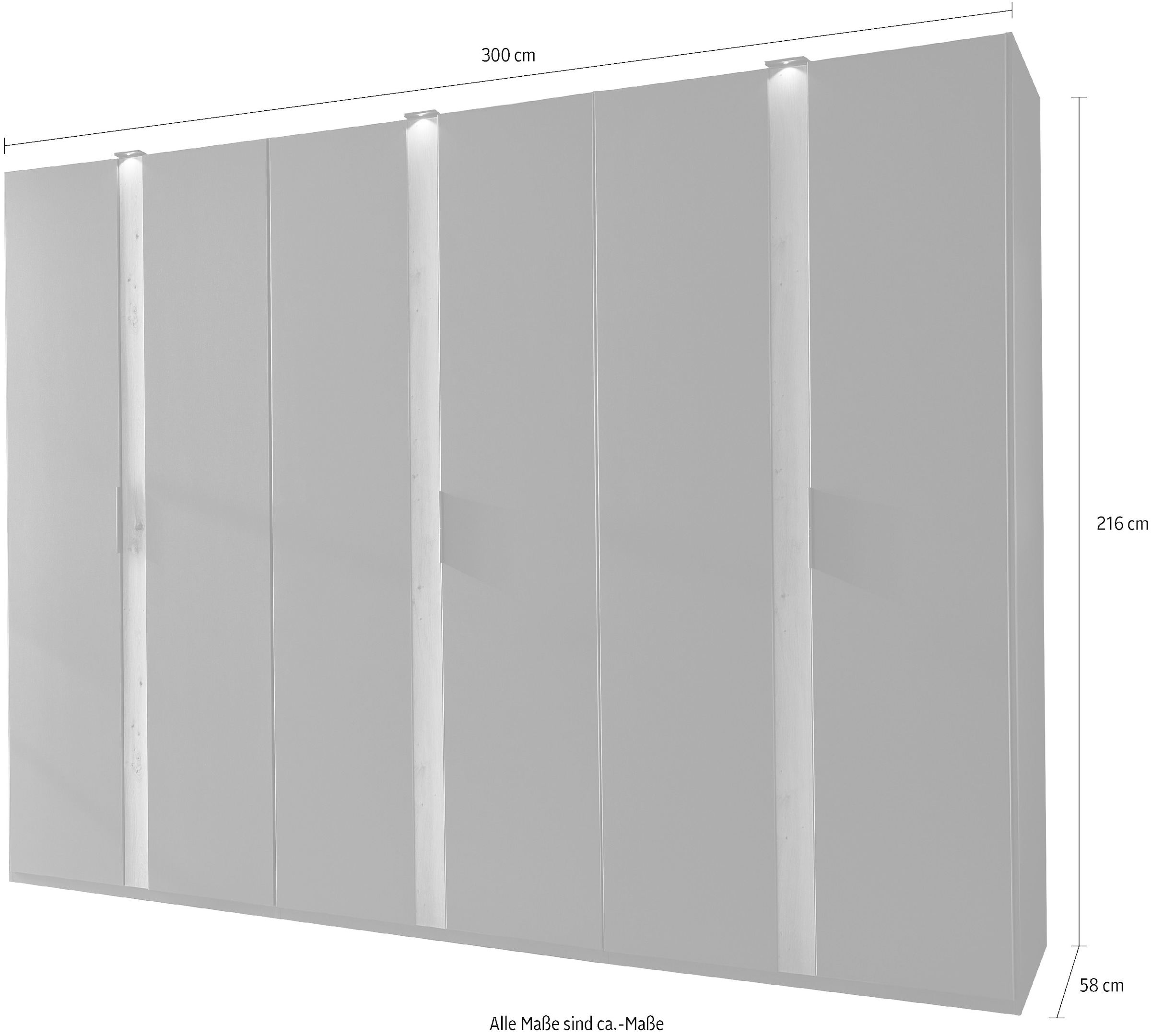 Wimex Drehtürenschrank »Rimini by fresh to go, weiss oder graphit mit schwarzen Metallgriffen«, inklusive LED Beleuchtung, 3 Breiten: 200, 250 oder 300cm, 216cm hoch