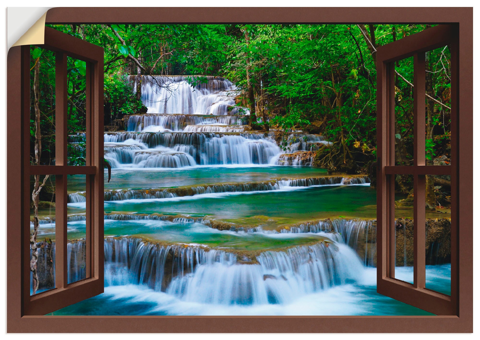 Image of Artland Wandbild »Fensterblick Wasserfall in Kanchanaburi«, Fensterblick, (1 St.), in vielen Grössen & Produktarten -Leinwandbild, Poster, Wandaufkleber / Wandtattoo auch für Badezimmer geeignet bei Ackermann Versand Schweiz
