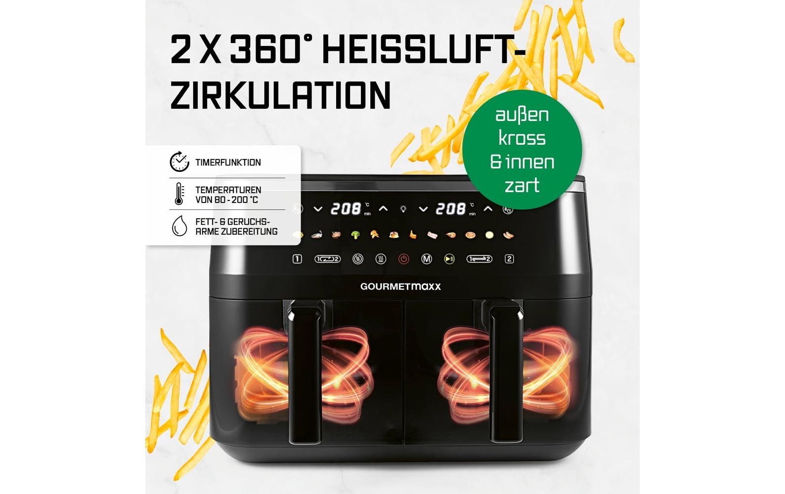 GOURMETmaxx Heissluftfritteuse »mit Doppelkorb, 9 l« 3100 W