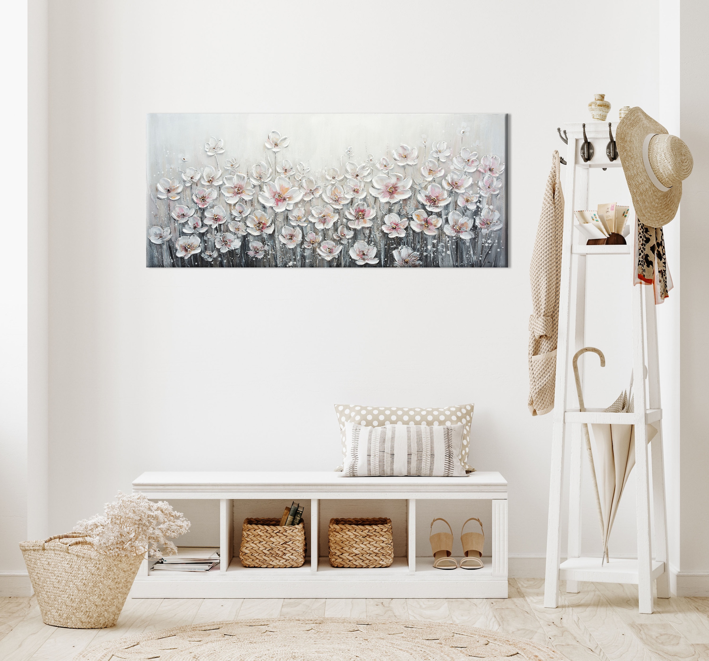 Bönninghoff Ölgemälde »handarbeit WEISSE BLUMEN XXL 60x140 cm – Wandbild Kunst Deko« Blumen | Blumenbilder | Gemälde | Kunst | Pflanzen 1 Stk. tlg. handgefertigt, jedes Bild ein Unikat