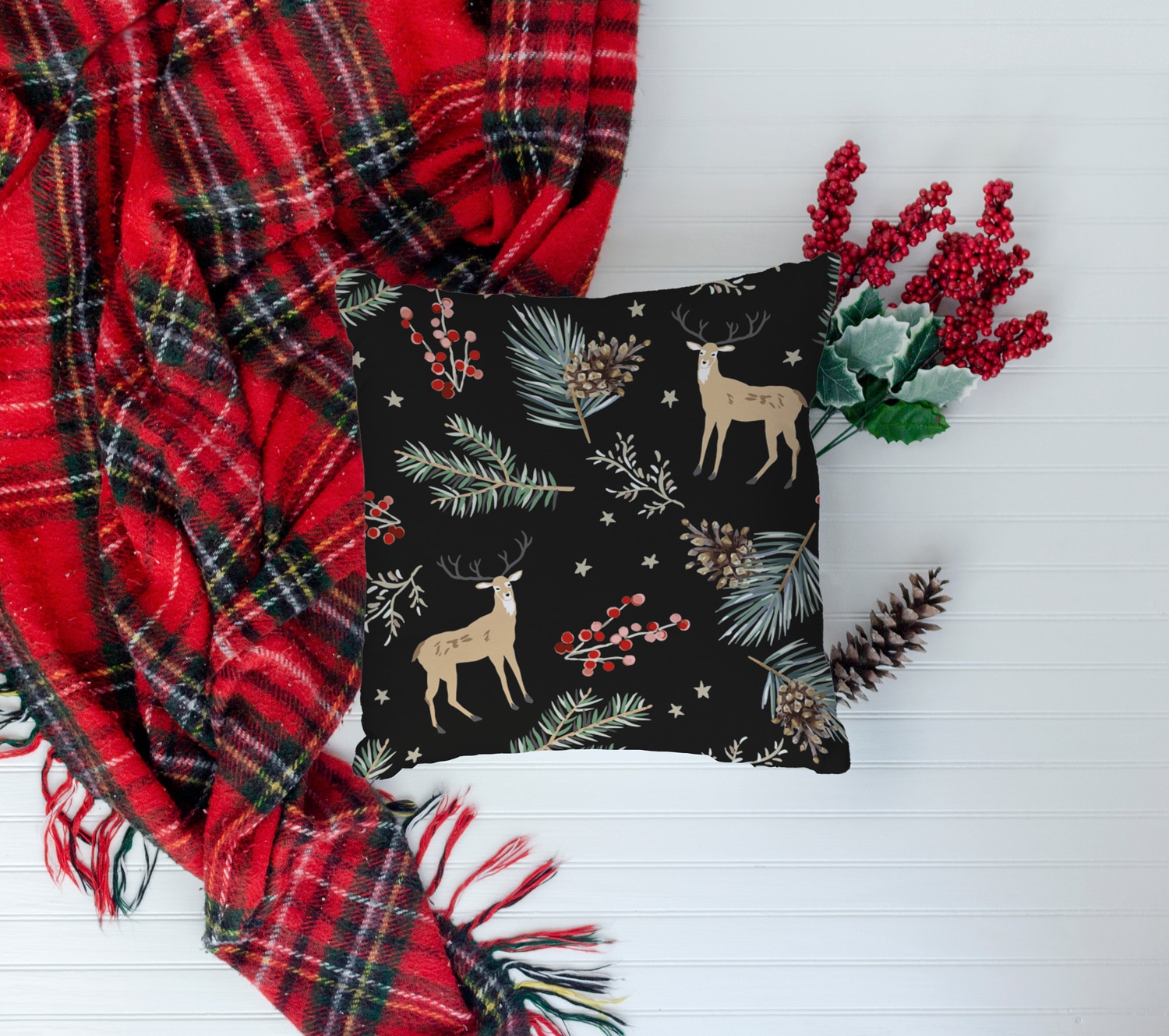 queence Dekokissen »Rudolf«, Kissenhülle,Rentier,Weihnachten,Schwarz,Winterlich,Weihnachtsmotiv