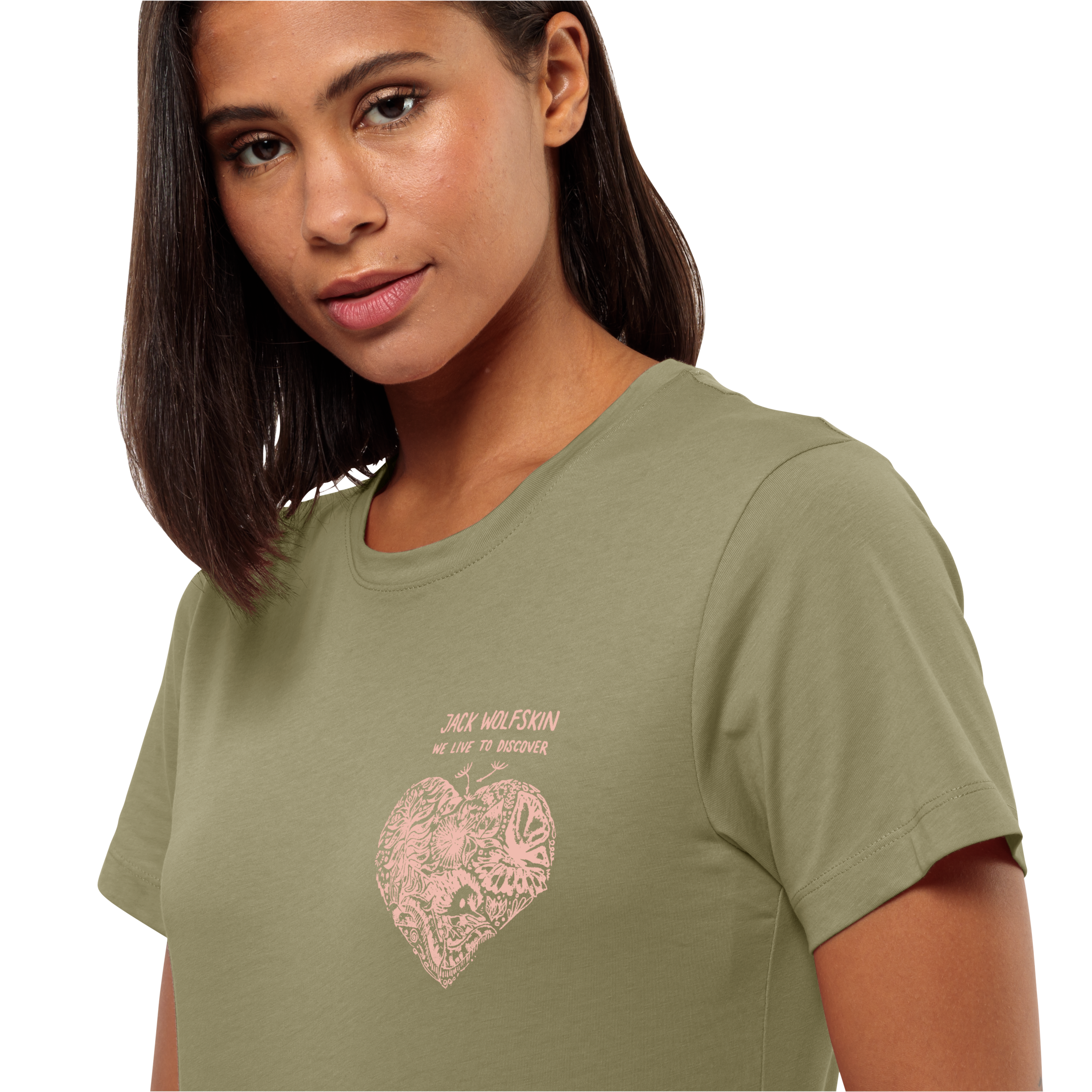 Jack Wolfskin T-Shirt »DISCOVER HEART T W«, klassisches Grafik-T-Shirt aus weicher Bio-Baumwolle