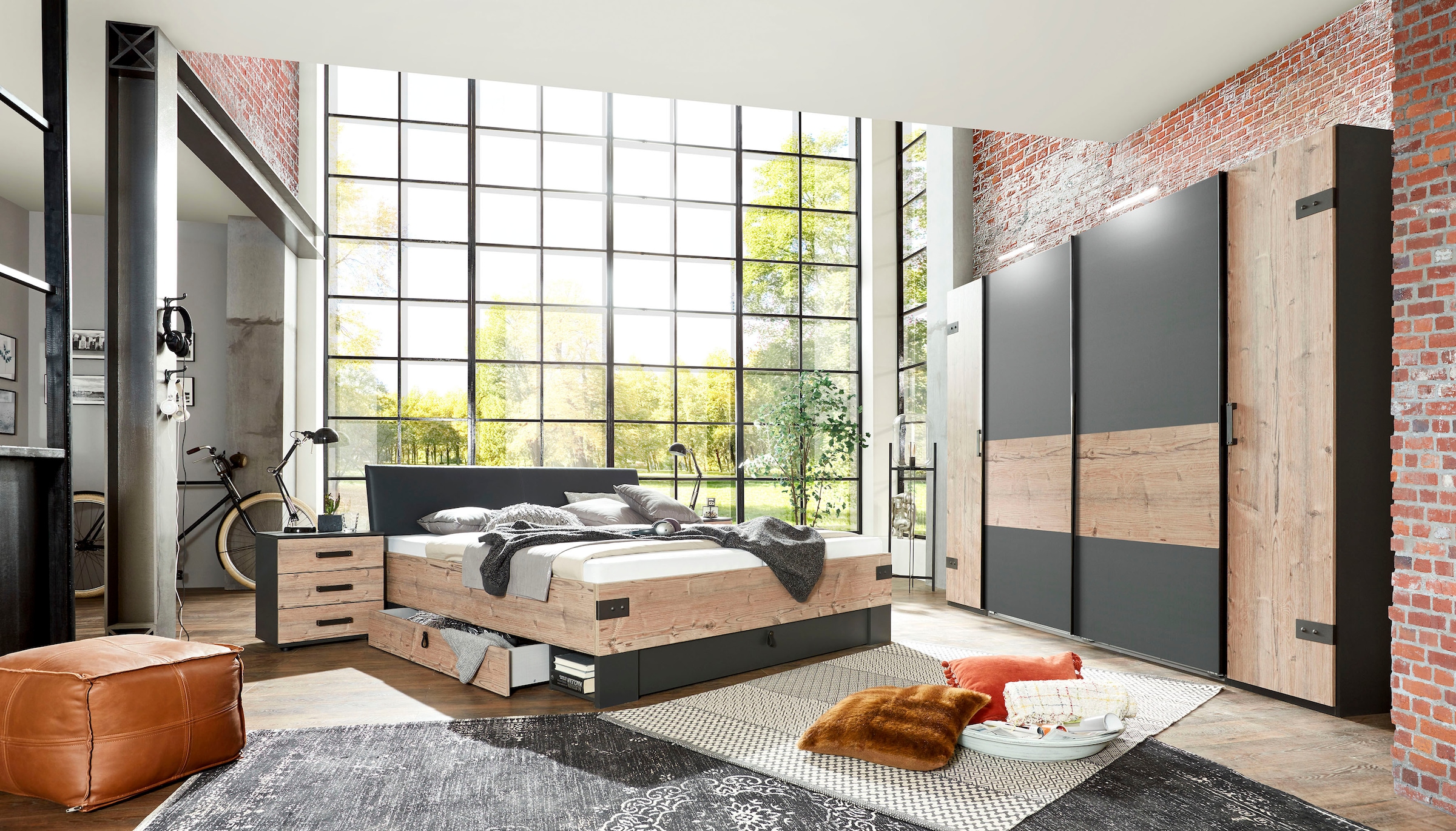 Wimex Kleiderschrank »Stockholm, rustikale Optik im Industrial Design, Made in Germany«, 270x65x210cm, viel Stauraum durch 2 Kleiderstangen und 10 Einlegeböden