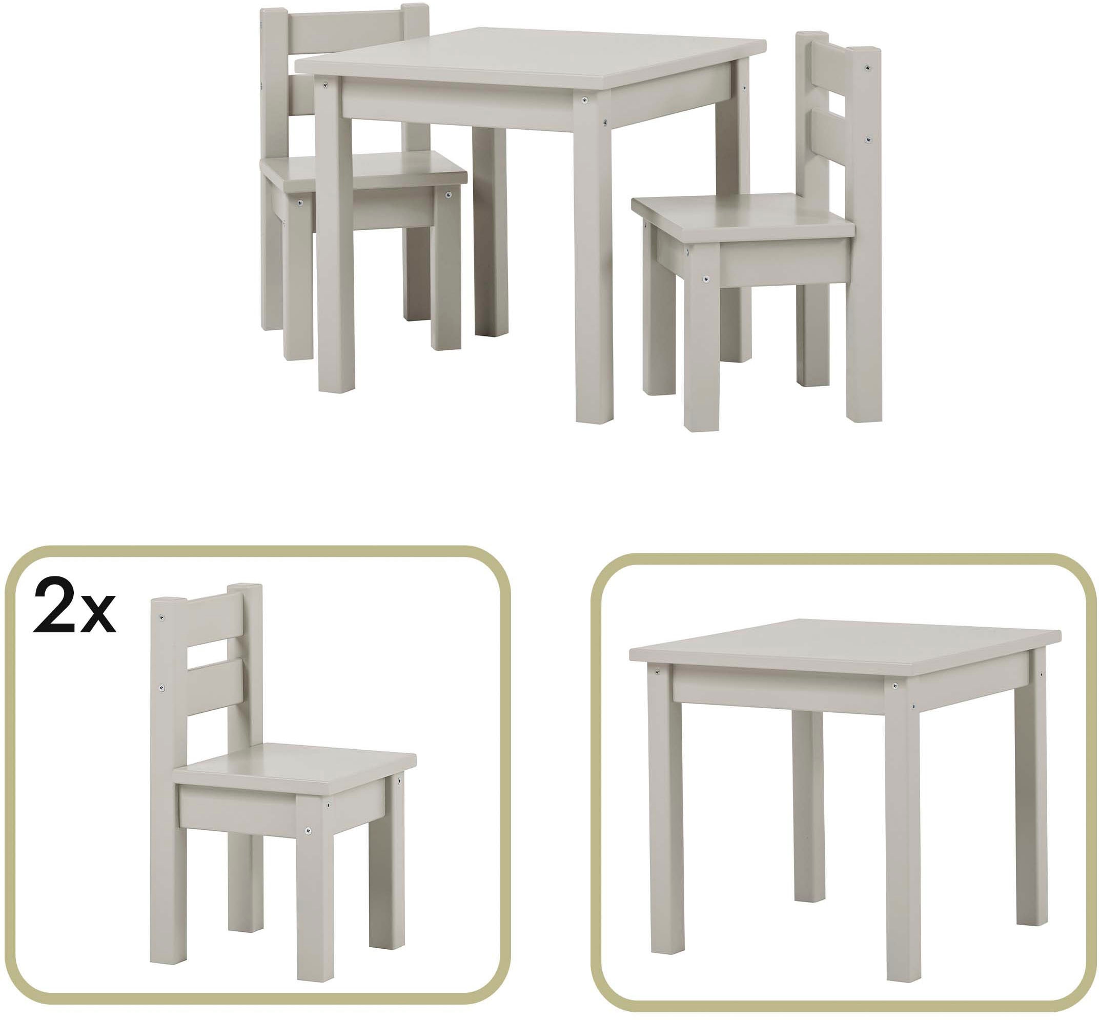 Hoppekids Kindersitzgruppe »MADS Kindersitzgruppe«, (Set, 3 tlg., 1 Tisch, 2 Stühle), in vielen Farben, mit zwei Stühlen
