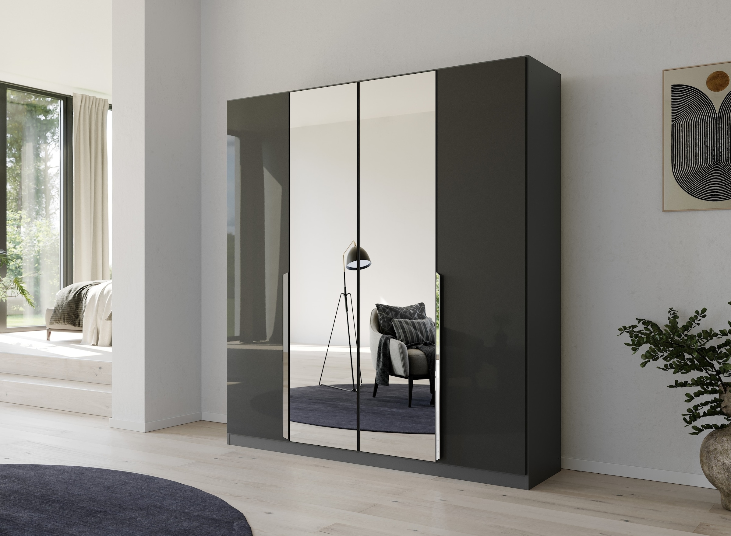 rauch Drehtürenschrank »Kleiderschrank Schrank Garderobe Ankleide GLAMOUR BY QUADRA SPIN« Breiten: 181/226/271 cm, Höhe 210 cm,  mit Spiegel und Hochglanz-Front, Stangengriff MADE IN GERMANY