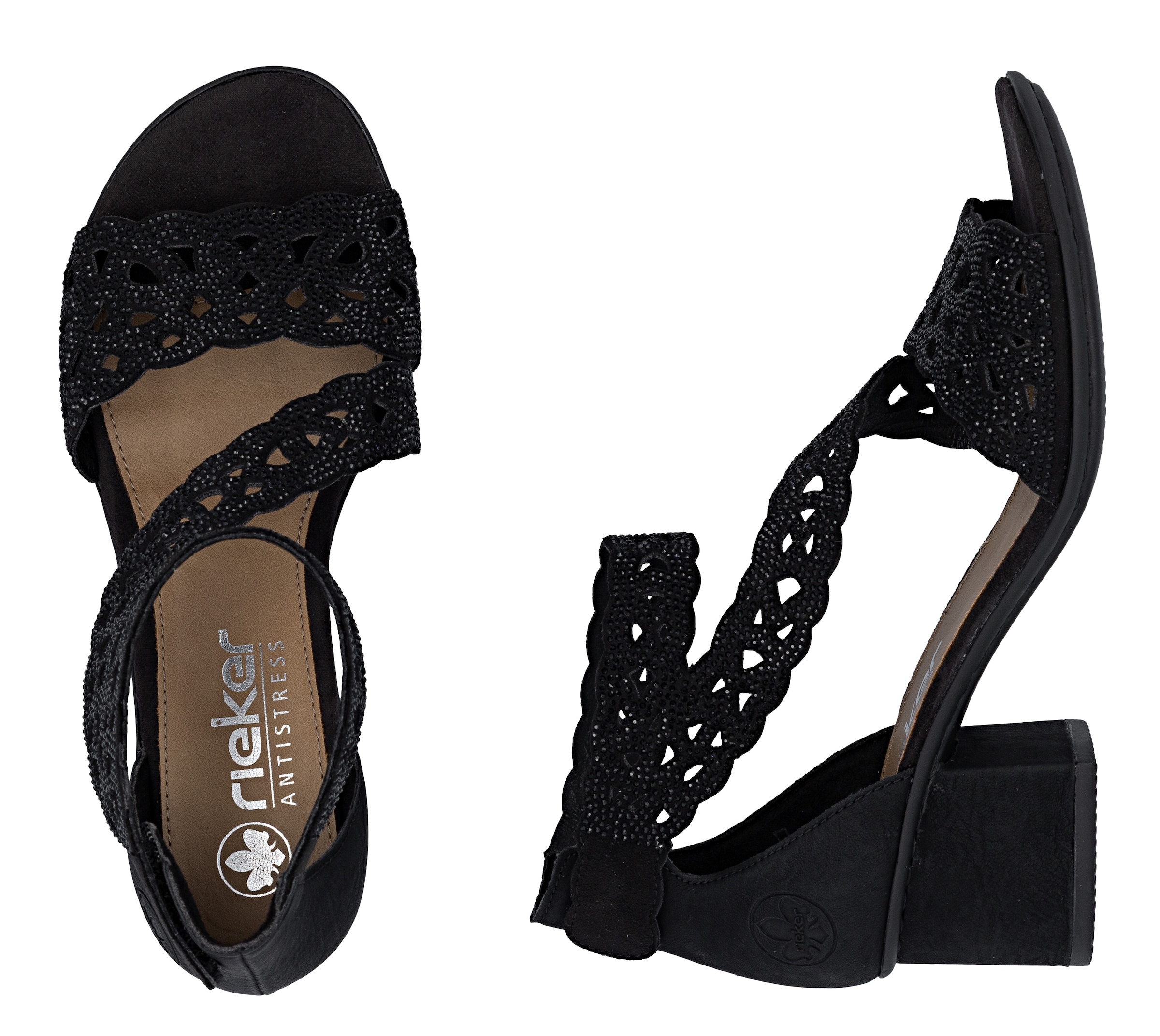 Rieker Sandales  chaussure de fête, talon bloc, avec fermeture velcro pratique