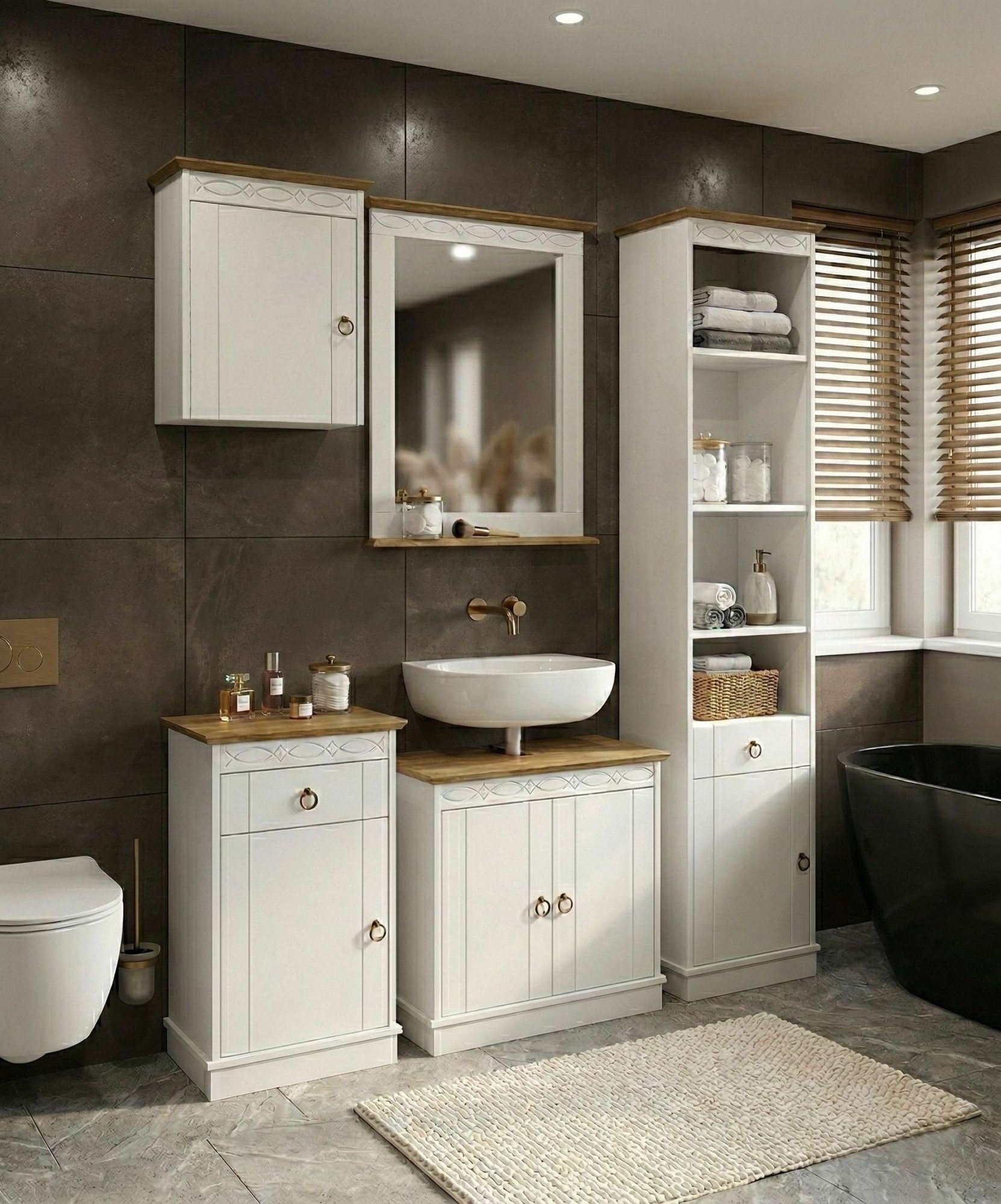 GOODproduct Hochschrank »Indra, Badschrank, Badmöbel, Badezimmerschrank« B/T/H: 46/32/186 cm,  aus massiver Kiefer, mit Schublade, FSC®-zertifiziert