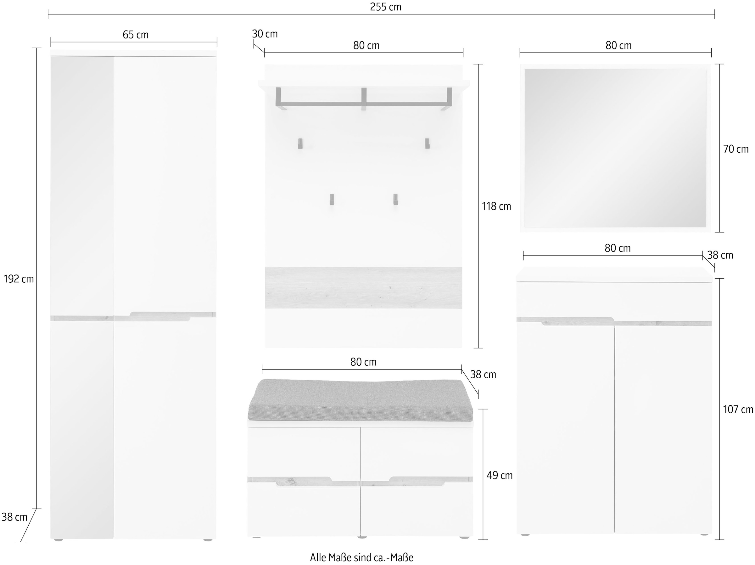 Innostyle Ensemble de vestiaires »Memphis Garderoben Set, 255x192x38cm (B/H/T)« 5 cuis tlg.