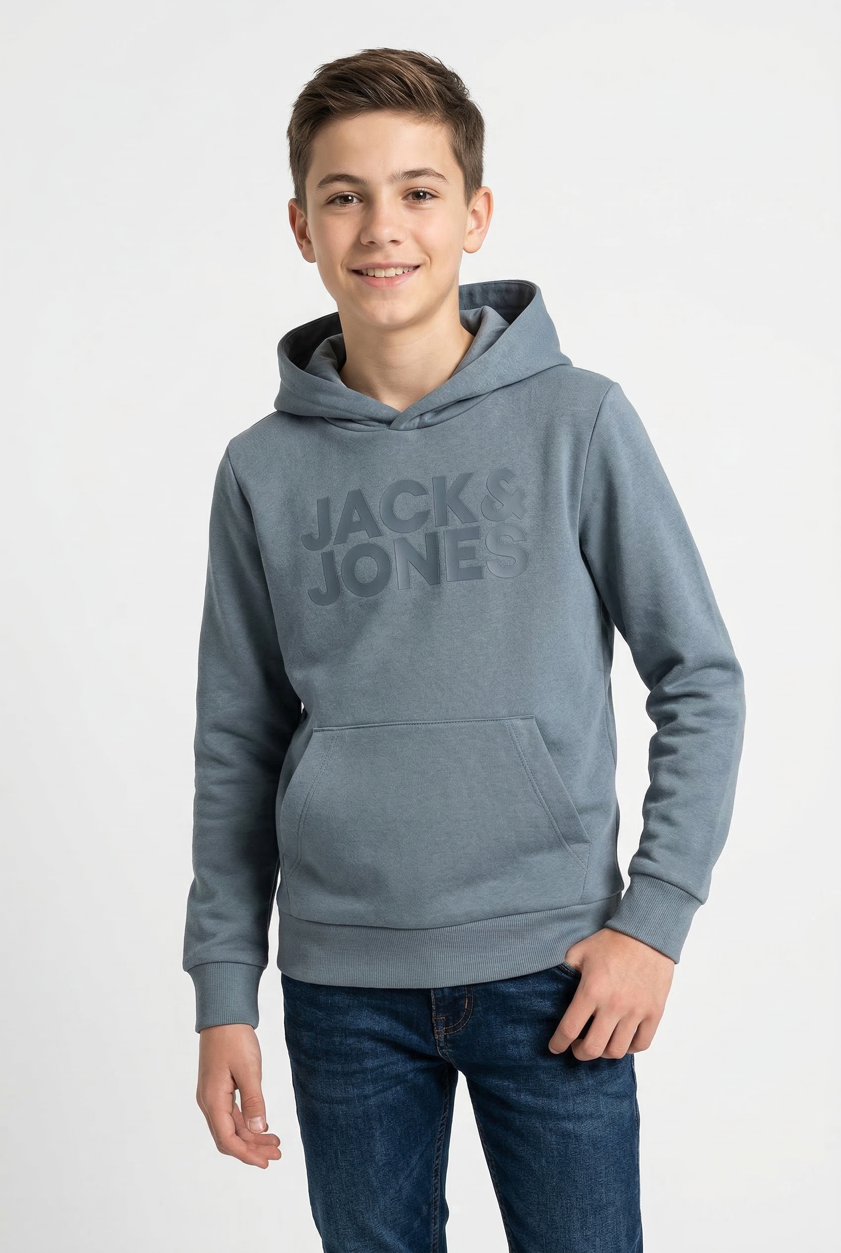 Image of Jack & Jones Junior Kapuzensweatshirt "JJECORP mit Druck, Kängurutasche, pflegeleicht", Baumwollmischung, regular fit