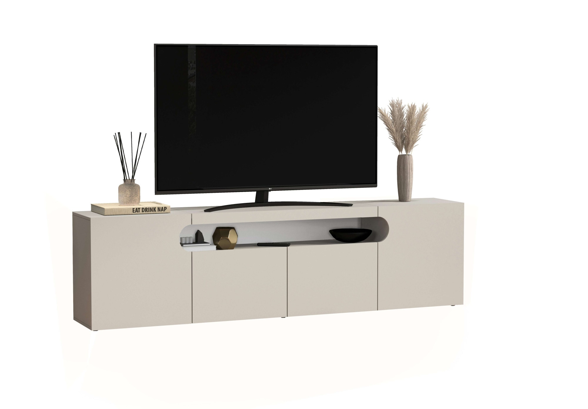 GOODproduct Table basse »REAL,Lowboard,TV-Kommode,TV-Möbel,TV-Bank« 1 cuis tlg. Avec 4 portes, dont 2 arrondies formant une niche ovale ouverte