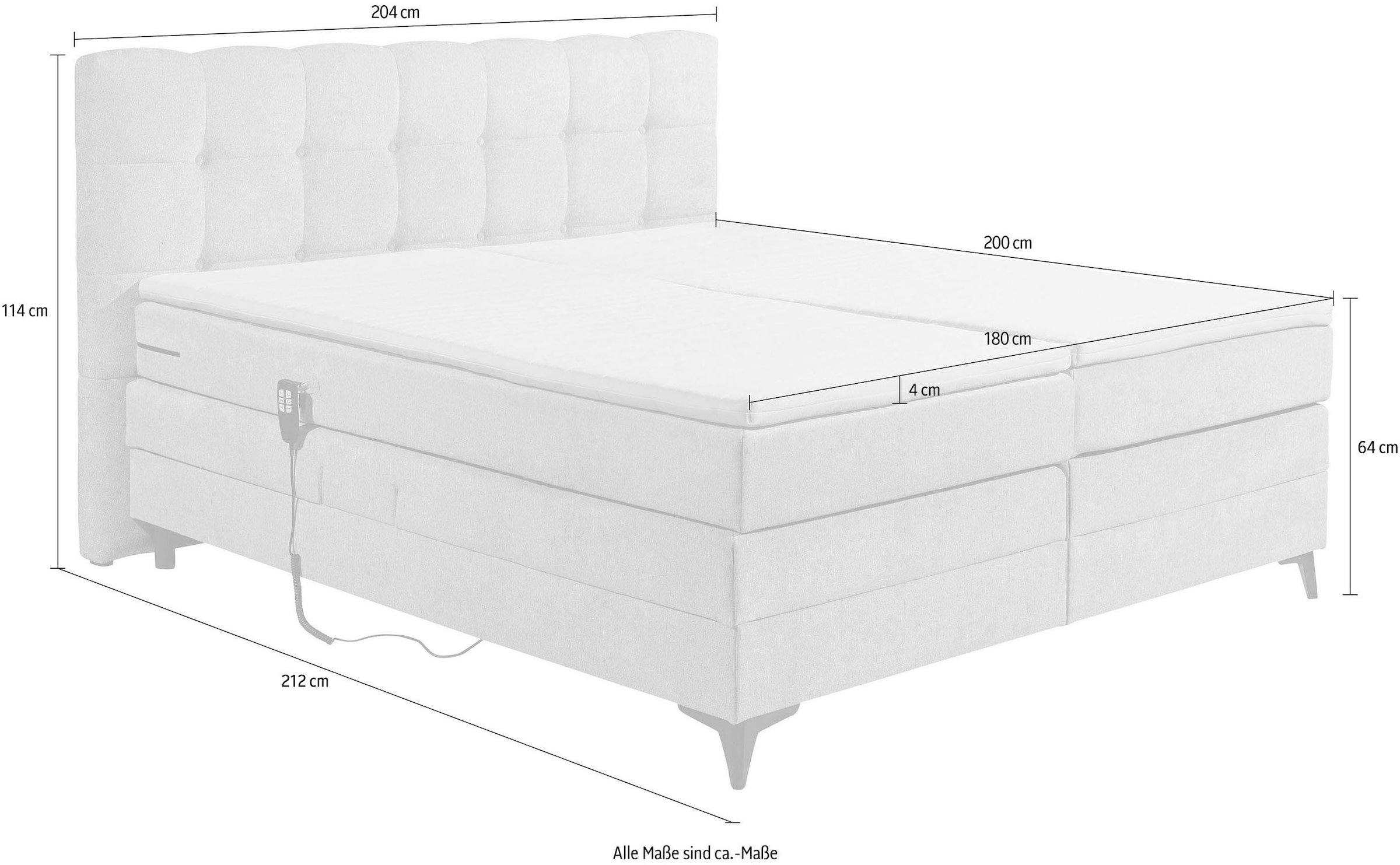 ED EXCITING DESIGN Lit boxspring »Atlas 180x200cm, elektrisch verstellbar« incl. surmatelas, matelas à 7 zones, réglable électriquement