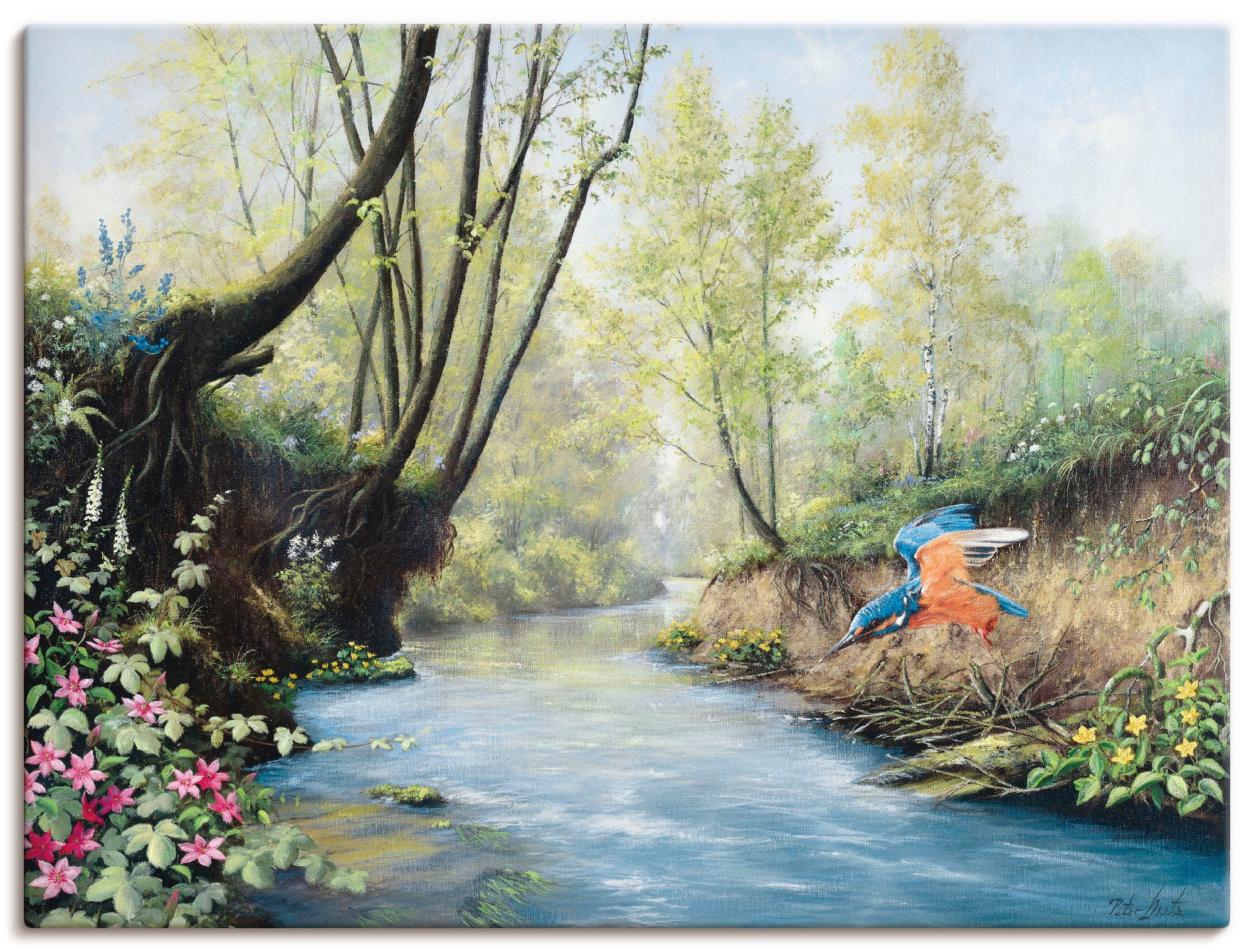 Image of Artland Leinwandbild "Eisvogel III" Gewässer 1 Stk. tlg. auf Holzrahmen gespannt