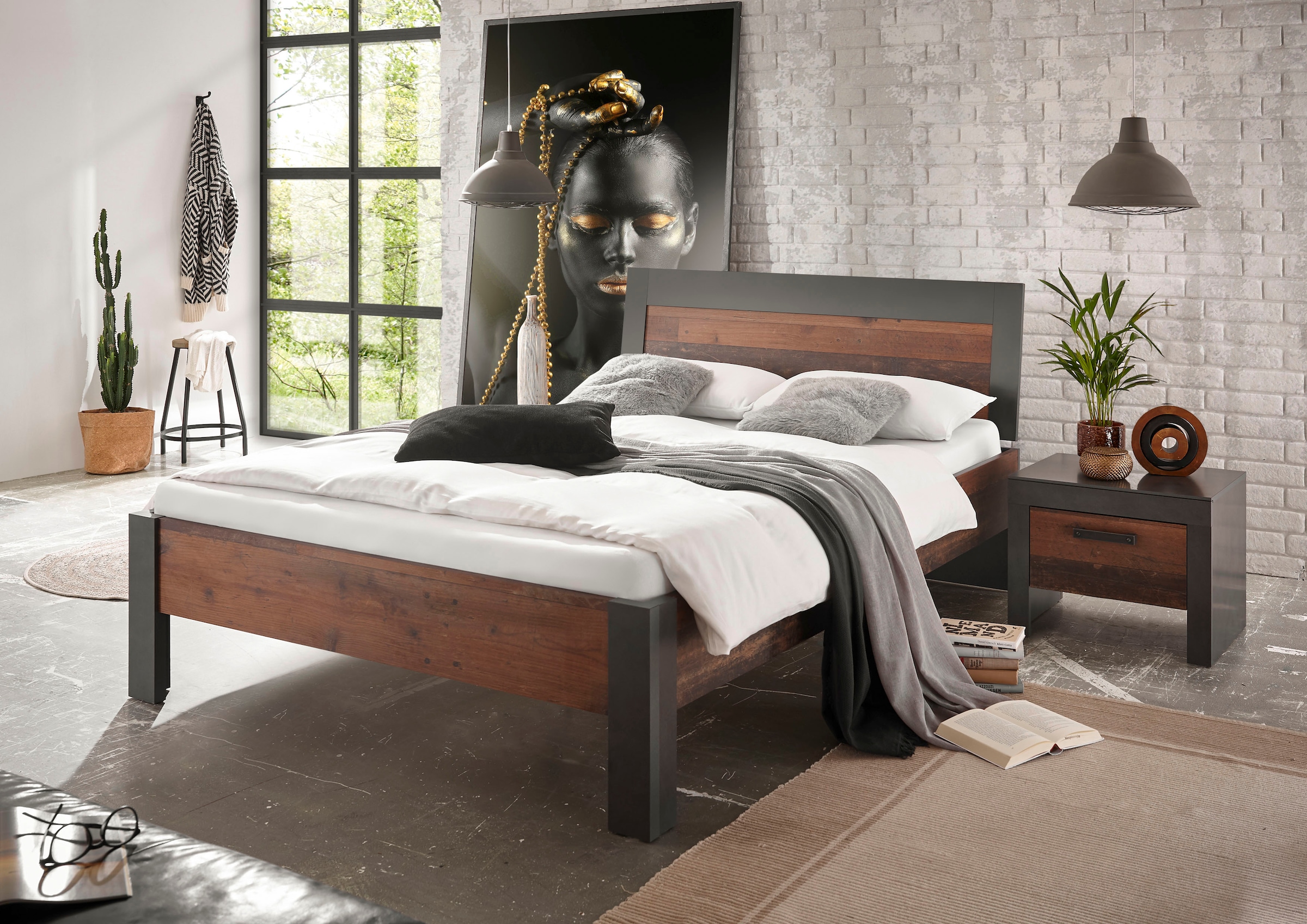 Image of Home affaire Bettanlage »BROOKLYN«, (Set, Einzelbett mit Holzkopfteil, Nachtkommode) bei Ackermann Versand Schweiz