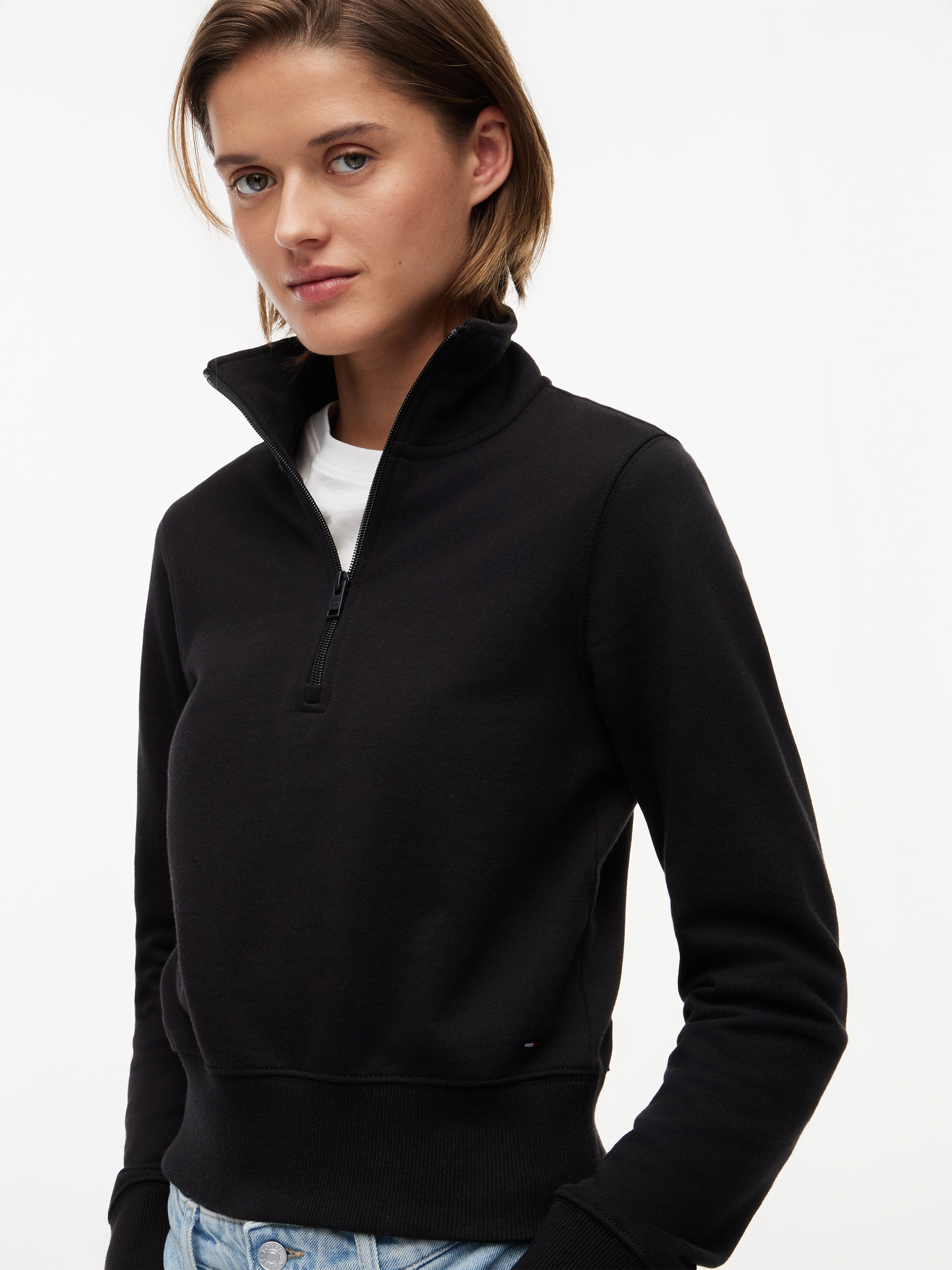 Tommy Jeans Sweatshirt »TJW SLIM S FLAG 1/4 ZIP MOCKNECK«, Baumwolle, slim fit
