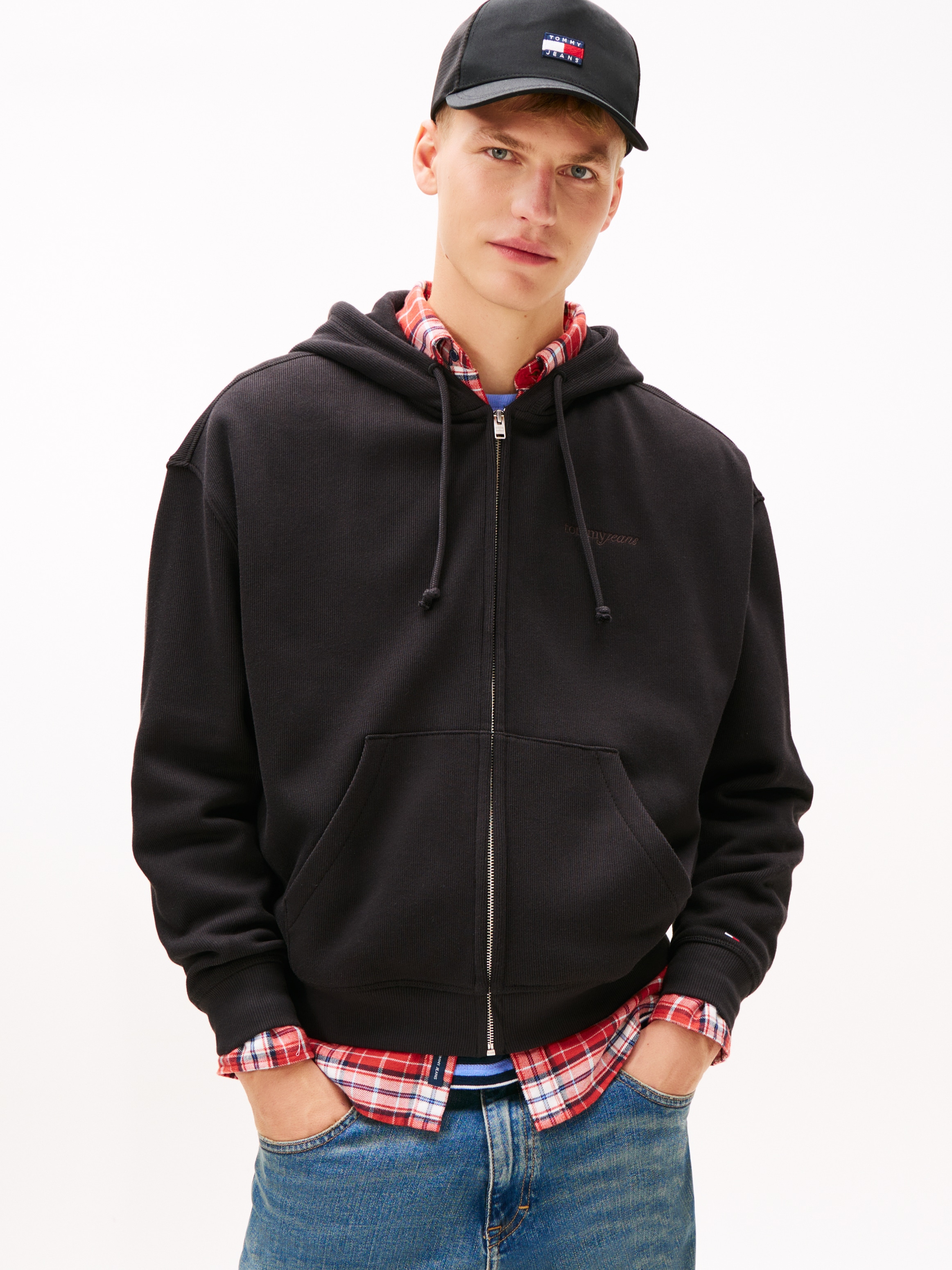 Image of Tommy Jeans Kapuzensweatjacke "TJM 90S SCRIPT RIB FLEECE"