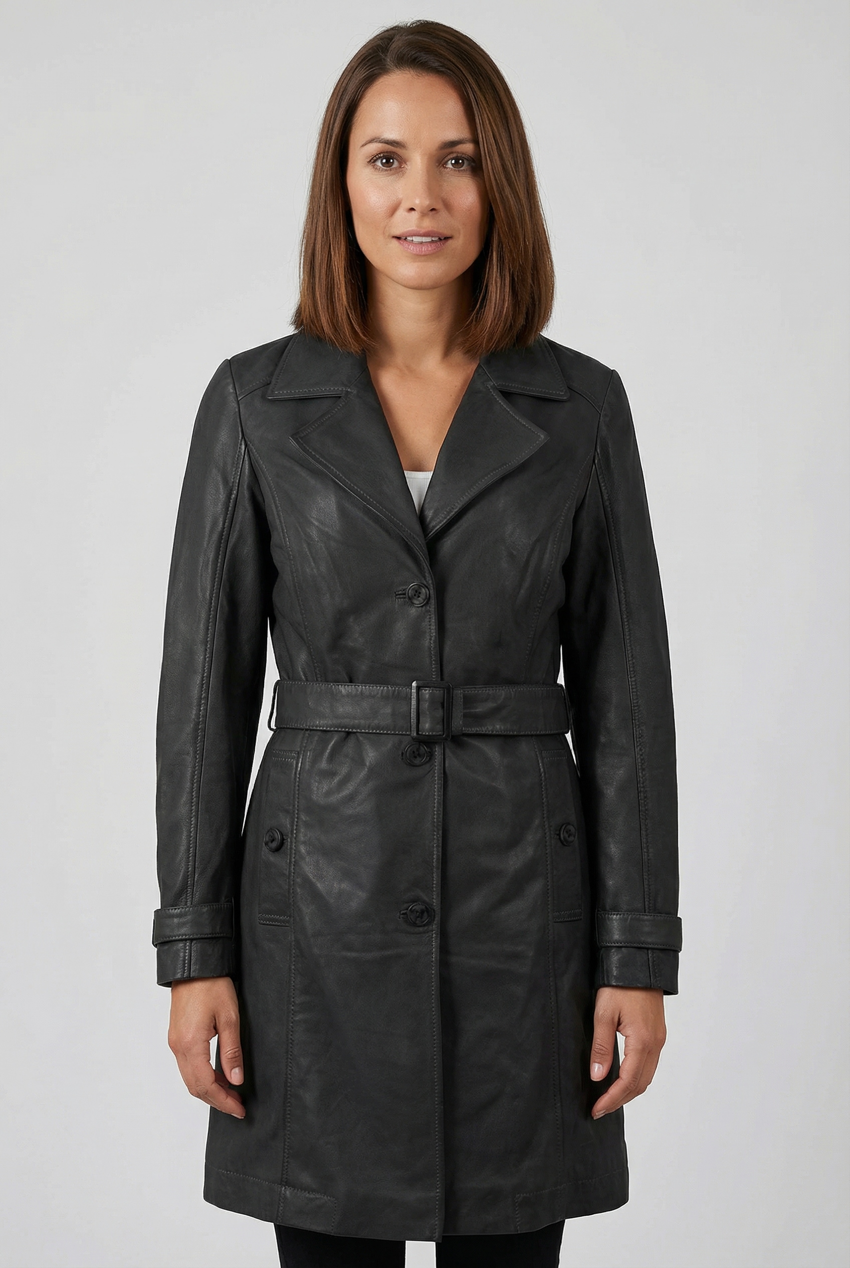 Image of Mauritius Trenchcoat "MWLeoniz" aus Echtleder, mit Taillengürtel