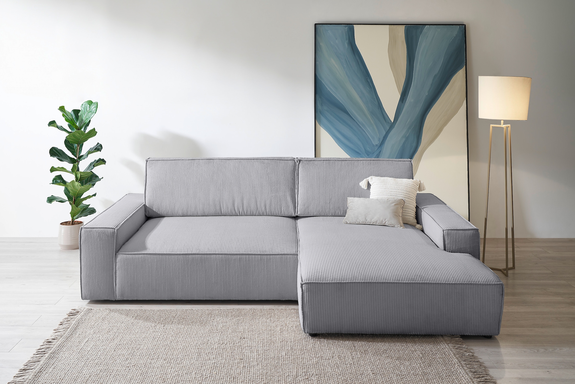 Home affaire Ecksofa »NEU: SHERWOOD XXL 284, Big-Sofa L-Form, tiefe Sitzfläche 95 cm, Cord« Recamiere rechts/links, als Schlafsofa stellbar, Cord u. Leinenoptik