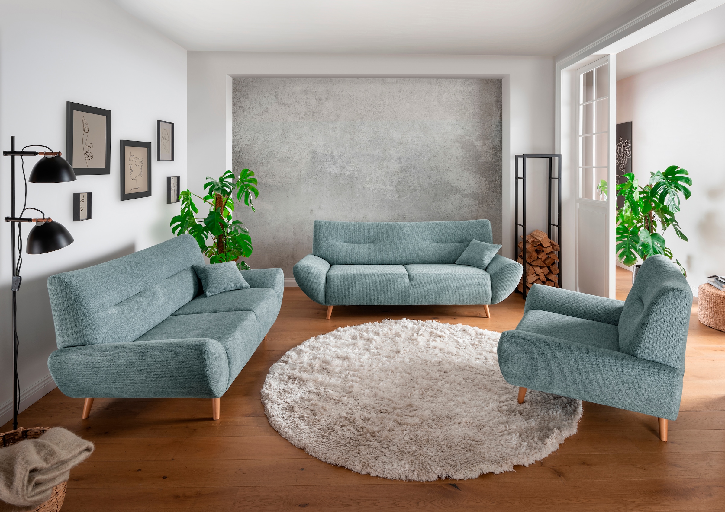 Image of Home affaire Polstergarnitur "Drago elegant und zeitlos, komfortabel, moderne Formensprache" Set, 3-Sitzer, 2-Sitzer und Sessel, 3 Stk. tlg. als Sessel/Polsterecke erhältlich, versch. Stoffe, inkl. 2 Zierkissen