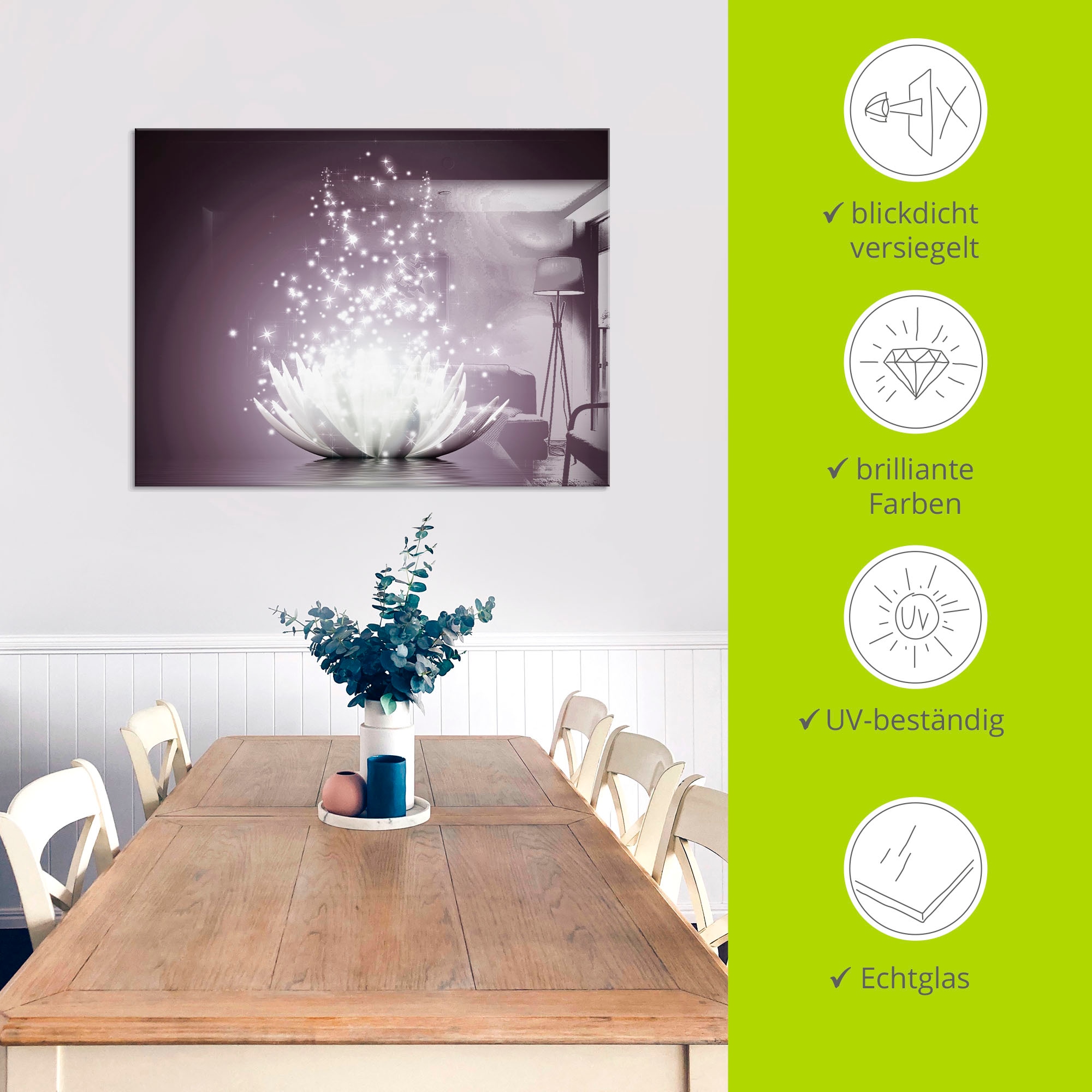 Artland Glasbild »Magie der Lotus-Blume«, Blumen, (1 St.), in verschiedenen Grössen