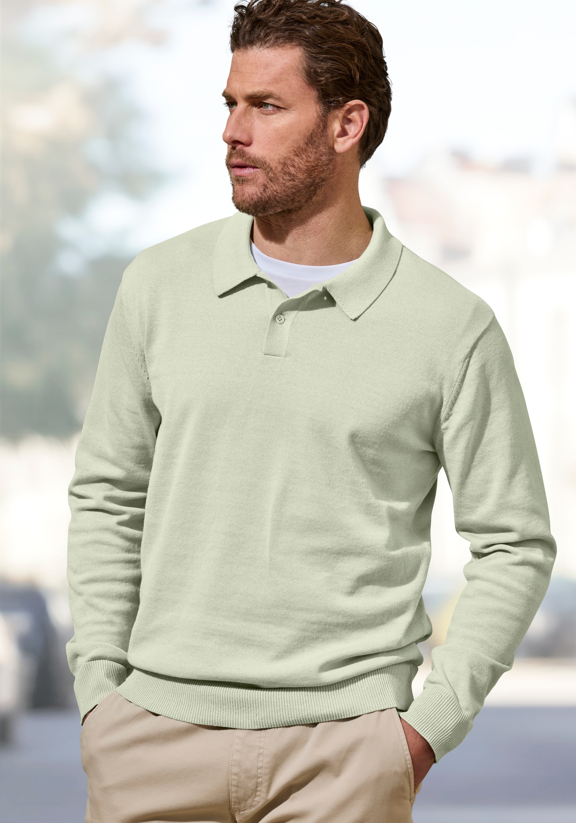 Image of H.I.S Strickpullover "bis Grösse 5XL" mit Polokragen und kleiner Knopfleiste