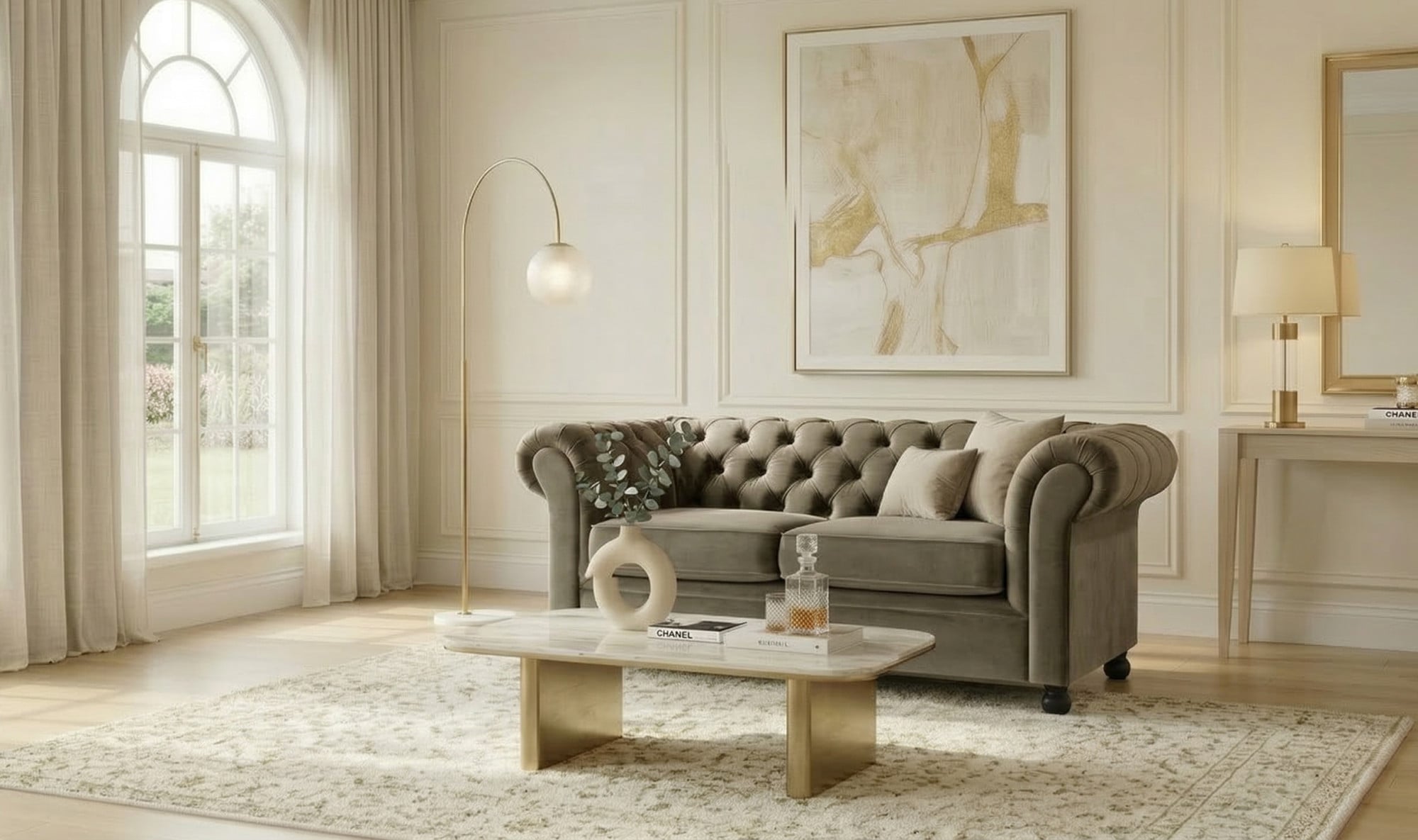 Home affaire 2-places »BRONNOY Chesterfield Sofa mit aufwendiger Knopfheftung, Breite 152 cm« Sofa mit geschwungenen Armlehnen, Chesterfield-Optik, Glamour