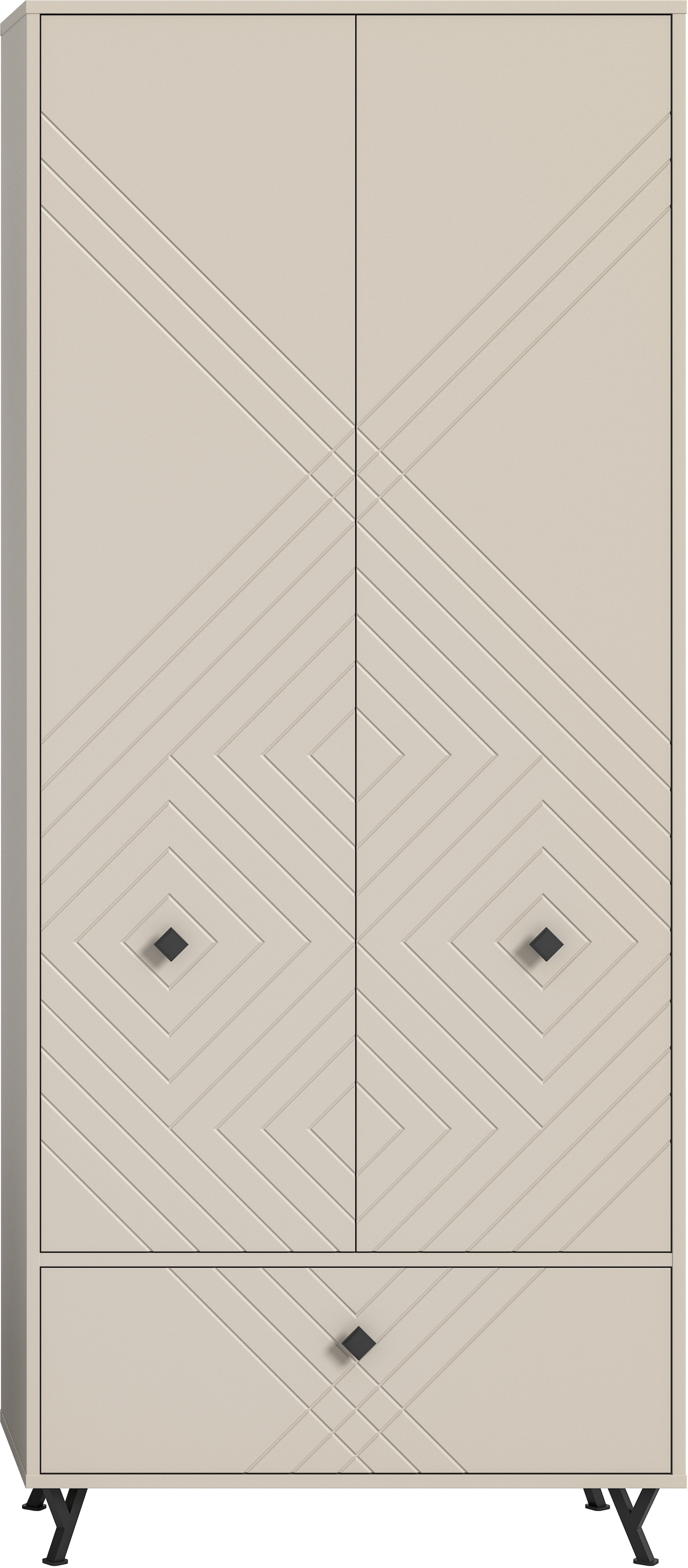 Image of Home affaire Garderobenschrank "Mento, Höhe 190cm, 2 Türen, 1 Klappe, 4 Einlegeböden, 6 Fächer" Metall Knopfgriffe & Y-Füsse, Front mit Ornamentfräsung, Kleiderschrank