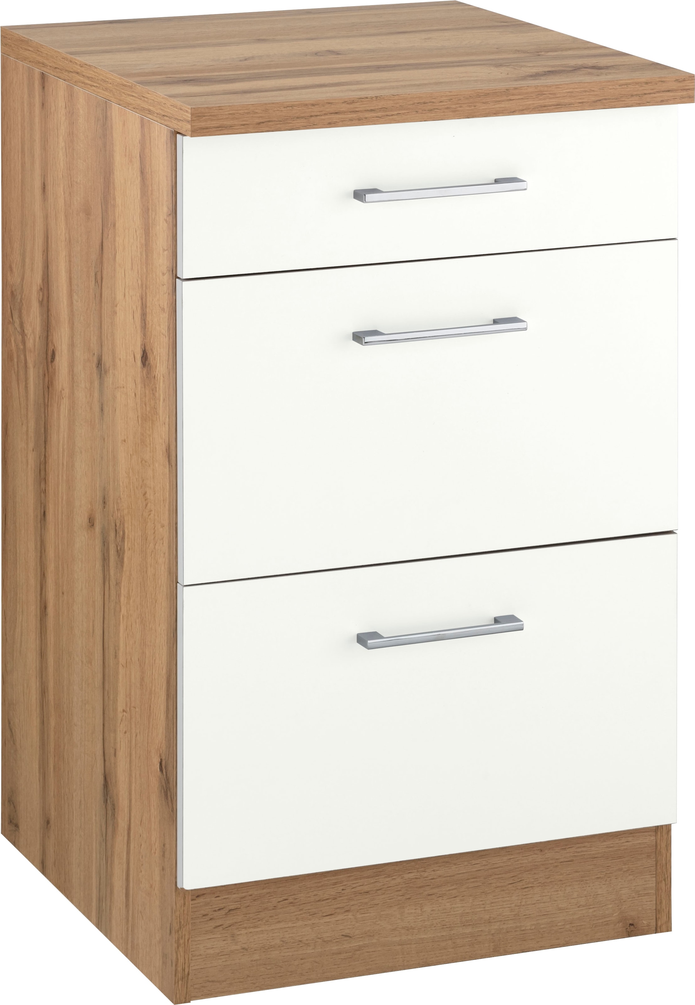 KOCHSTATION Armoire basse coulissante »KS-Colmar« 50 cm, avec poignée en métal, tout à portée de main grâce à deux grands tiroirs