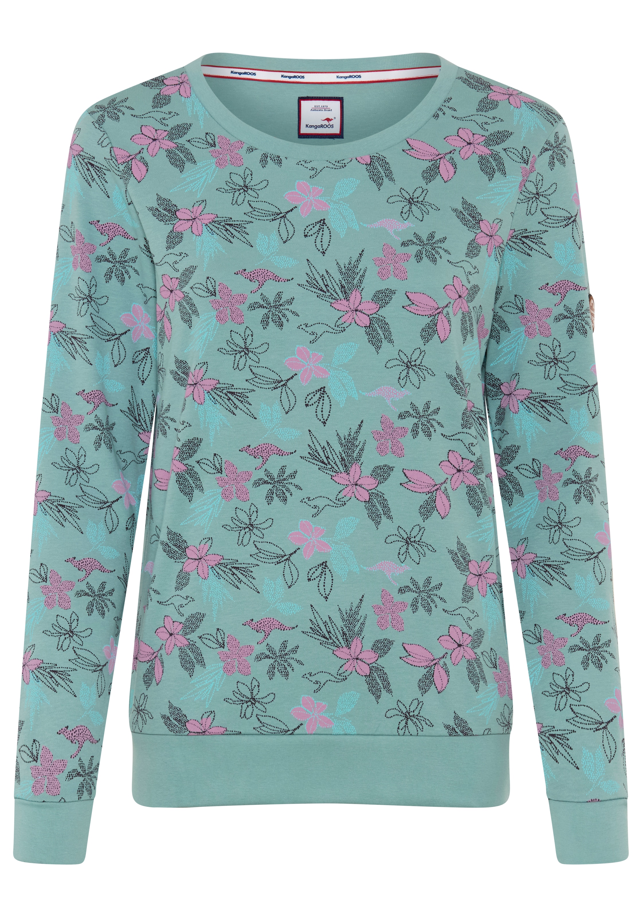 KangaROOS Sweatshirt , Langarm,  lässiger Schnitt,  geblümtes Muster,  Rundhalsausschnitt
