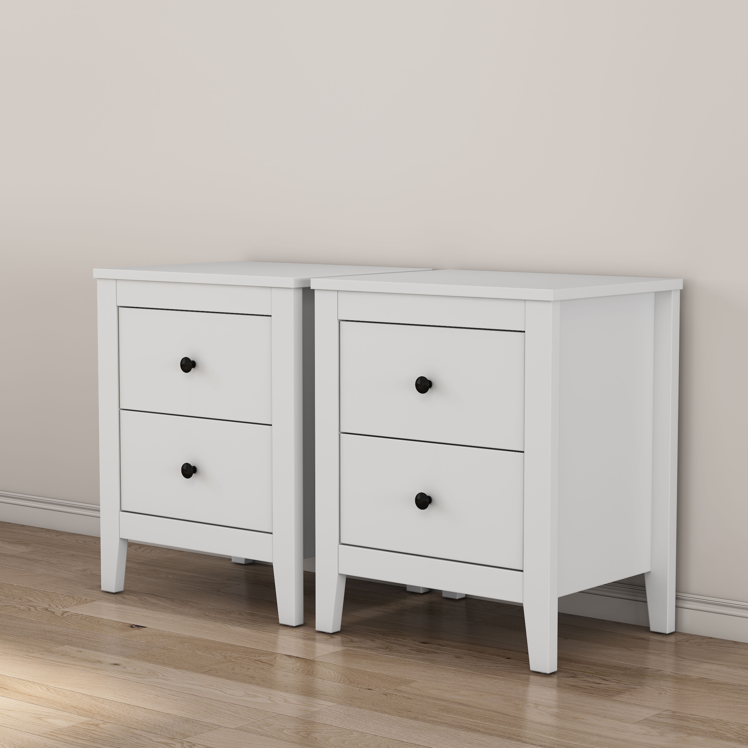 GOODproduct Nachtkommode »Borkum Nachttisch Set im Landhaus Design weiss Bestseller« Set, 2 Schränke im Set, schwarze Griffe aus Metall, 