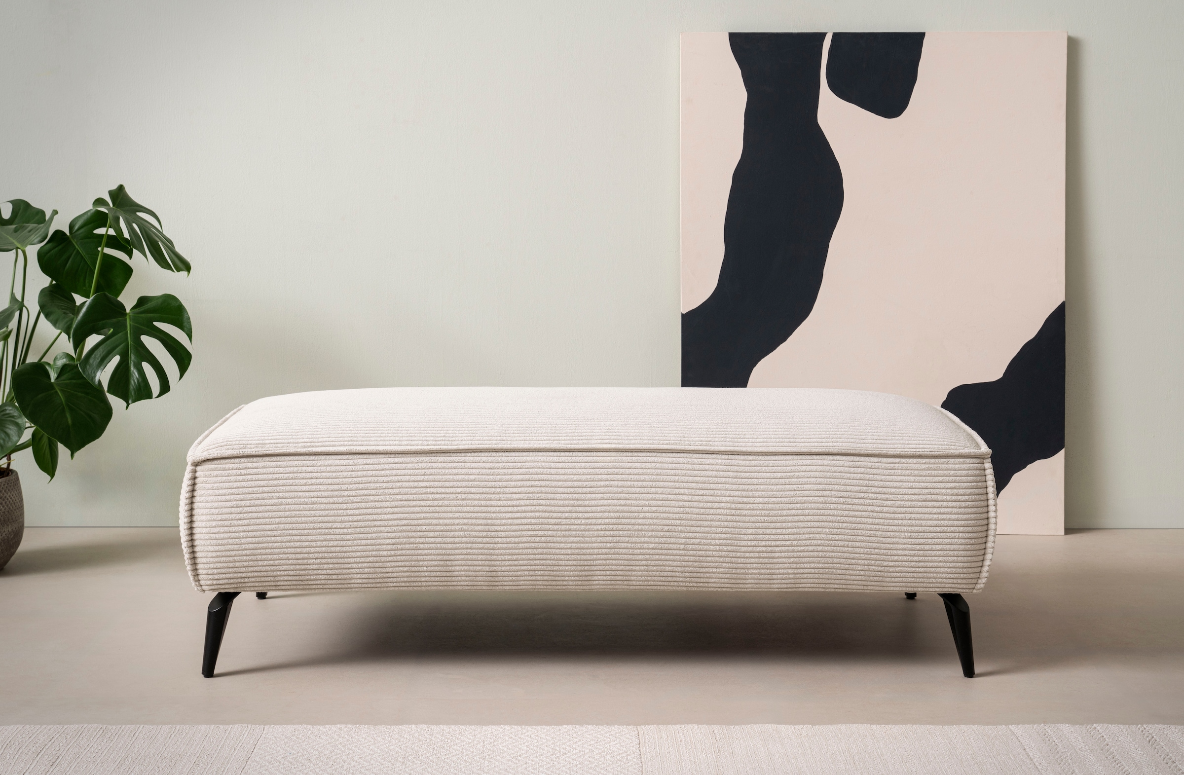 Image of Home affaire Hocker "TVINNU, mit Kedernaht, Cord u. Flachgewebe" zur Serie TVINNU, gemütlicher Sitzkomfort, rechteckig, schwarze Füsse