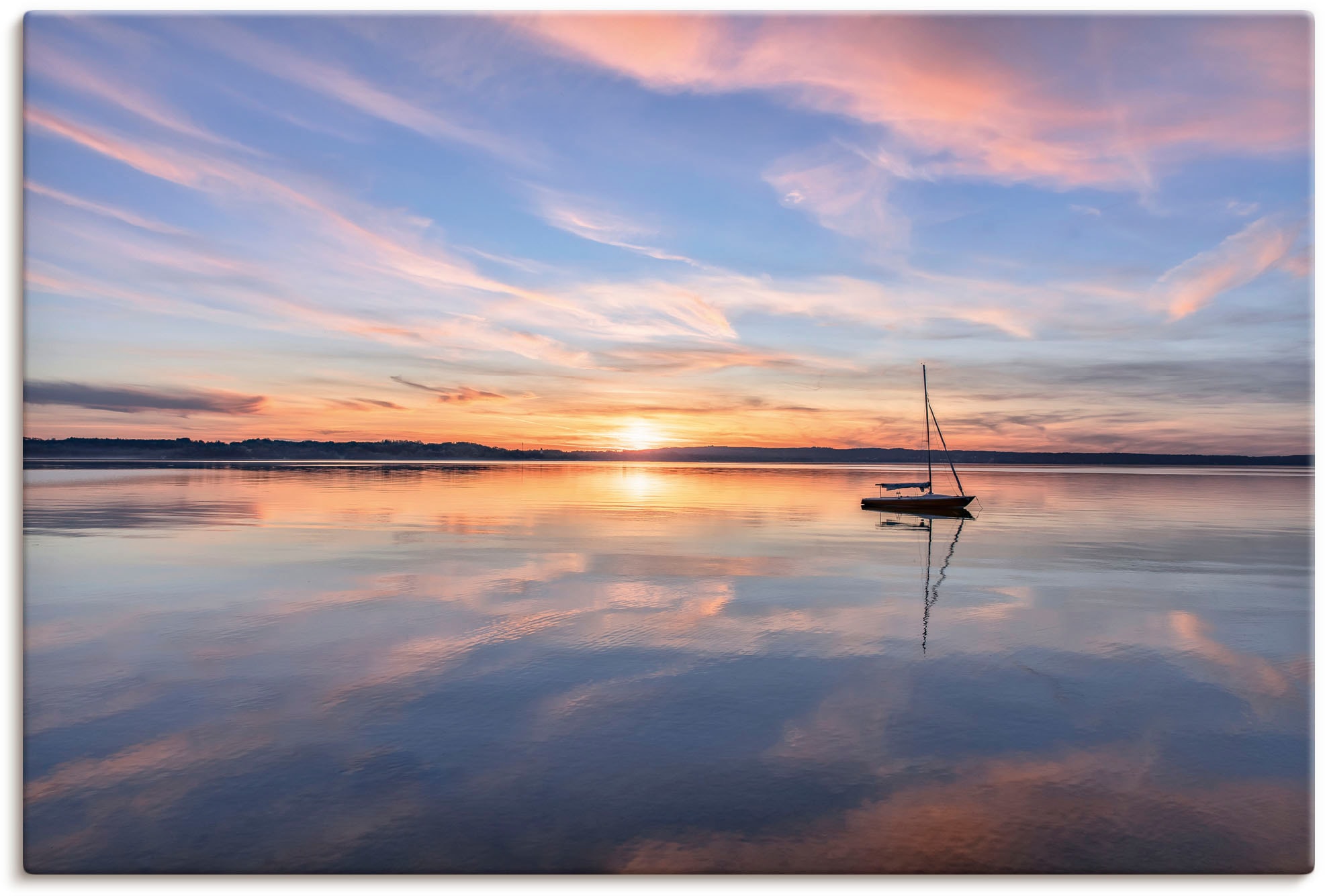 Image of Artland Leinwandbild "Sonnenuntergang am Starnberger See II" Bilder vom Sonnenuntergang & -aufgang 1 Stk. tlg. auf Holzrahmen gespannt