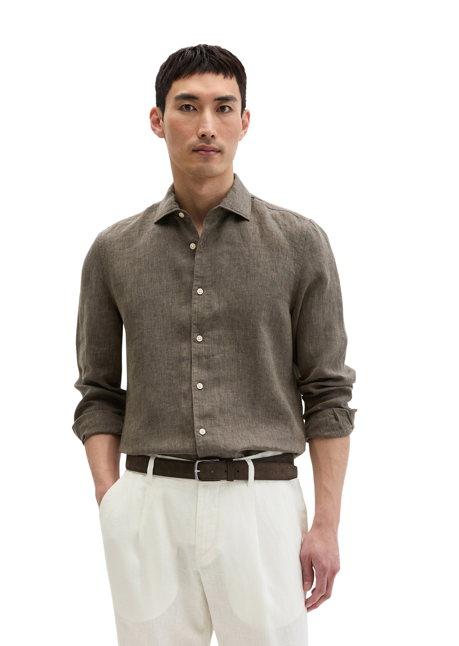 Marc O'Polo Chemise à manches longues coupe ajustée en chambray de lin fin