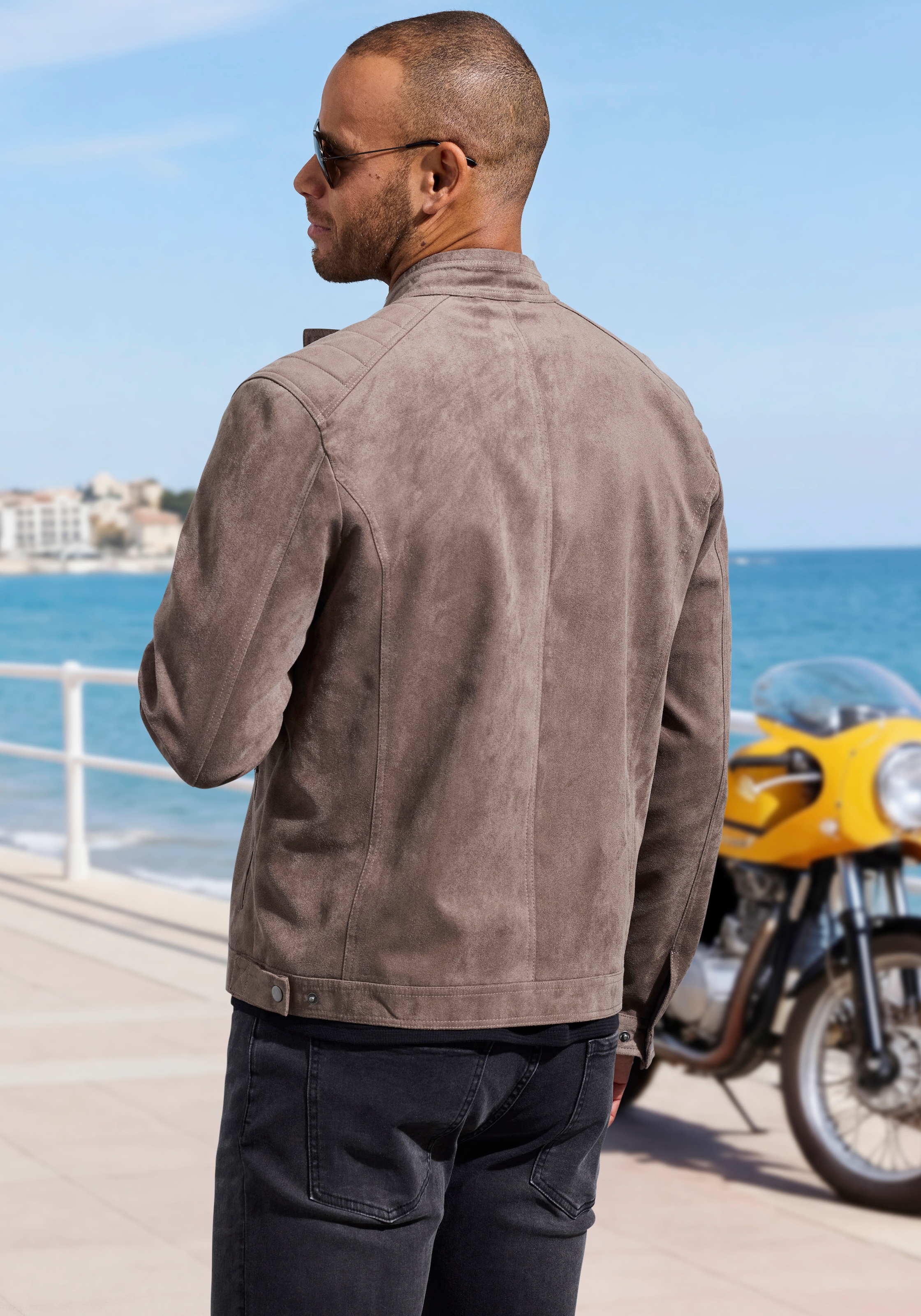 John Devin Bikerjacke », Übergangsjacke in Veloursleder-Optik bis Grösse 5XL« Schultern mit typischer Absteppung