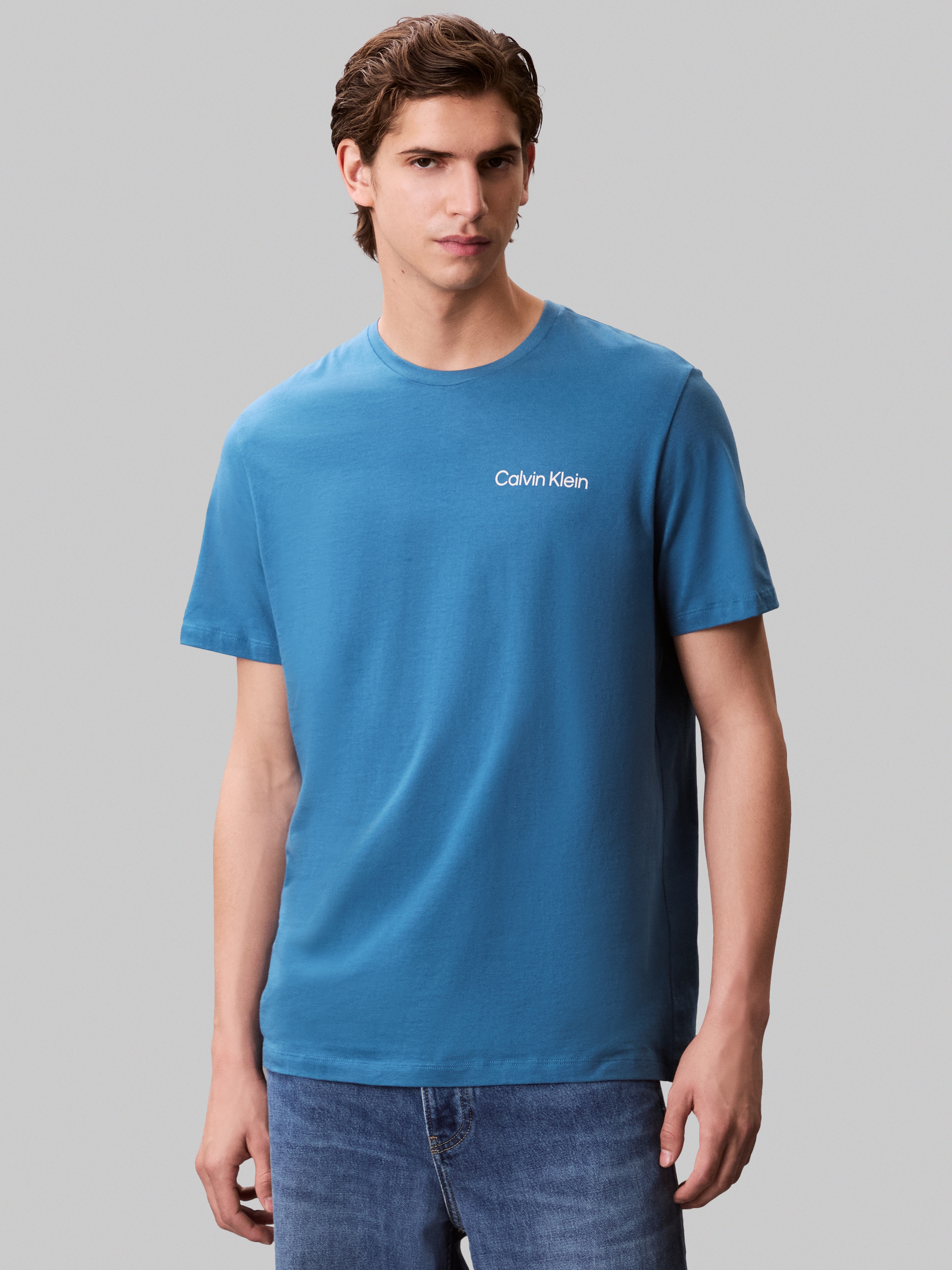 Image of Calvin Klein T-Shirt "SS 30s E WRD STRTCH" mit grossem Logodruck auf dem Rücken