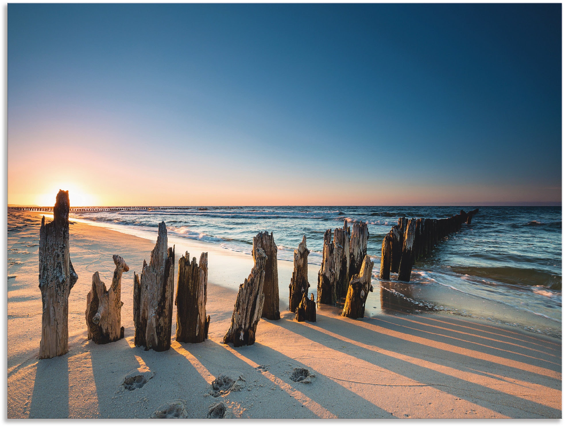 Image of Artland Wandbild "Sonnenuntergang Strand Wellenbrecher" Meer Bilder 1 Stk. tlg. als Alubild, Leinwandbild in verschied. Grössen